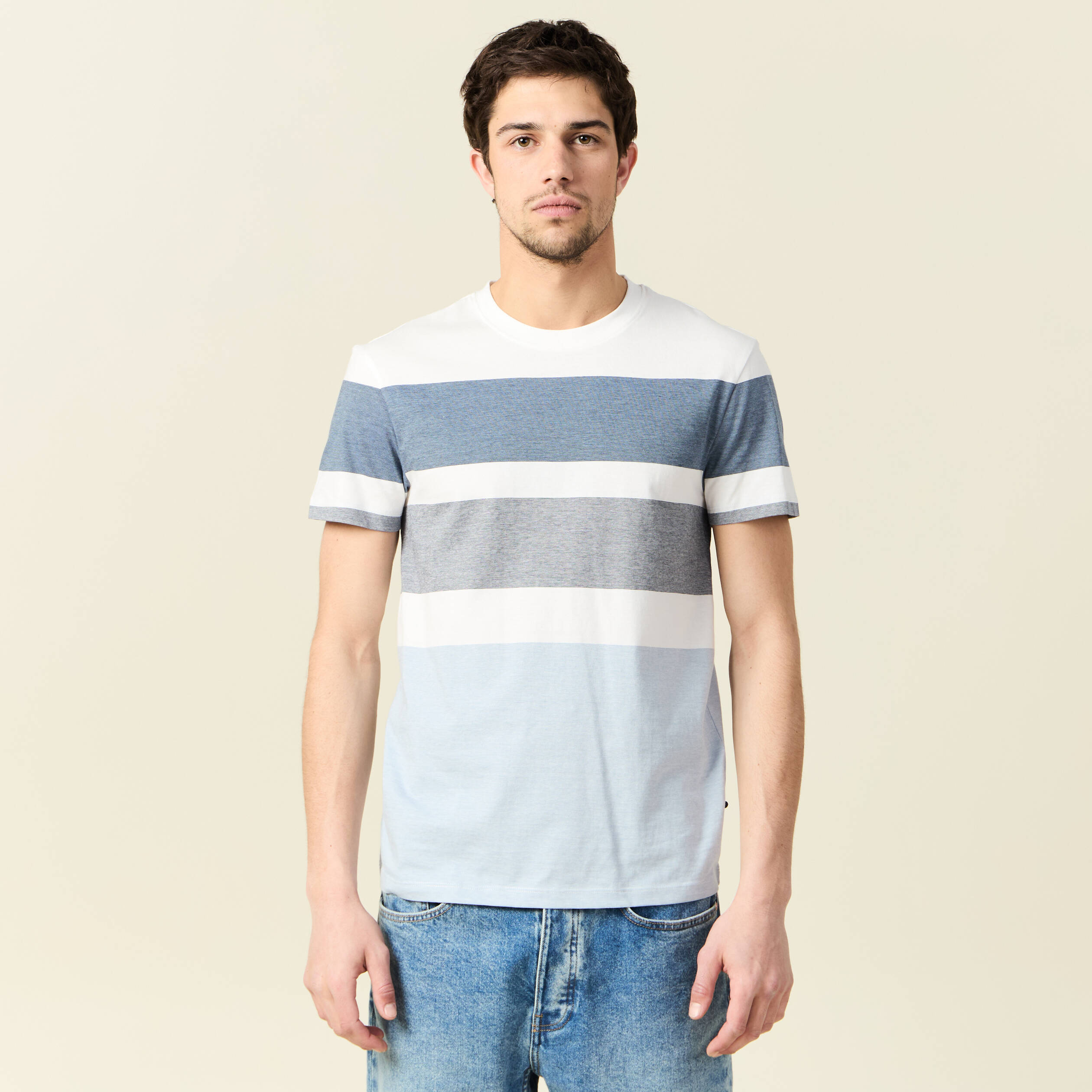 t shirt manches courtes bleu gris homme T-shirt manches courtes bleu gris homme