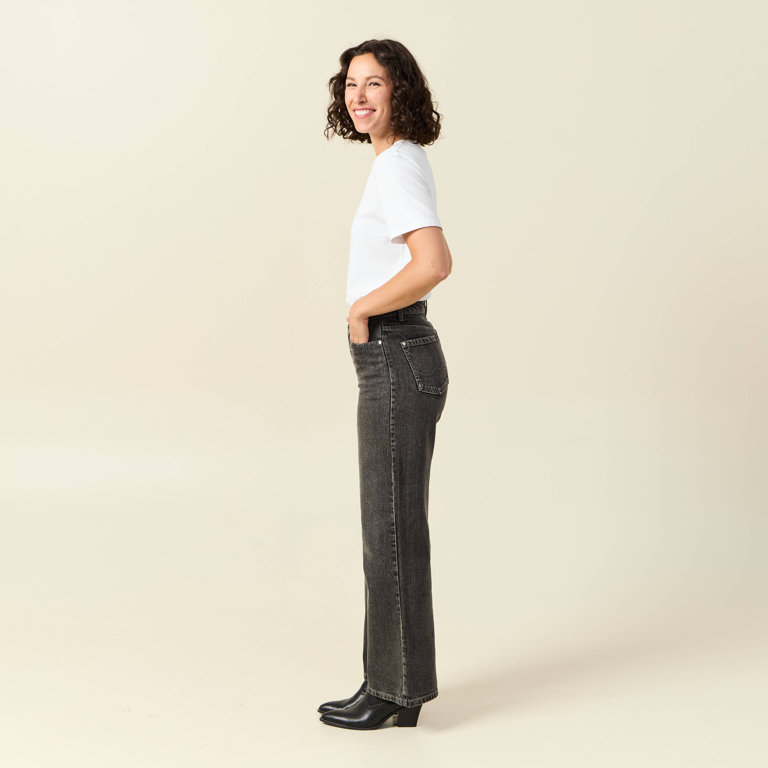 jeans large taille haute denim snow gris femme Jeans large taille haute denim snow gris femme