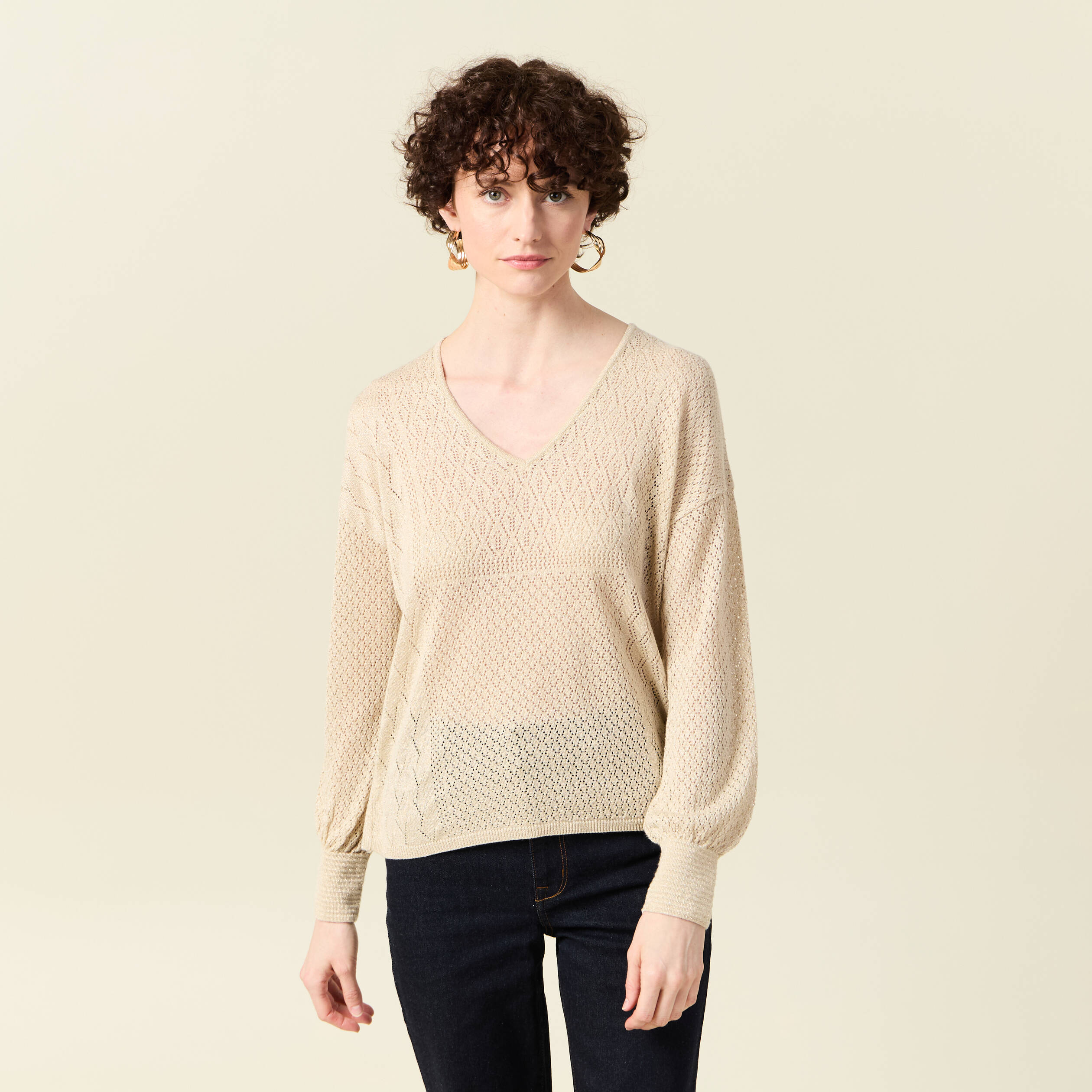 pull manches longues ajoure creme femme Pull manches longues ajouré creme femme