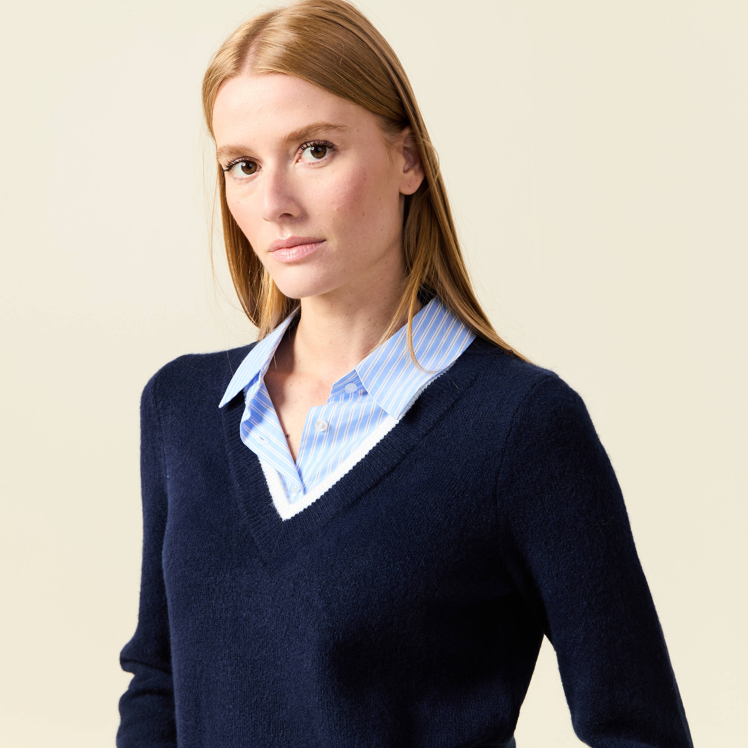 pull manches longues 2 en 1 bleu fonce femme Pull manches longues 2-en-1 bleu foncé femme