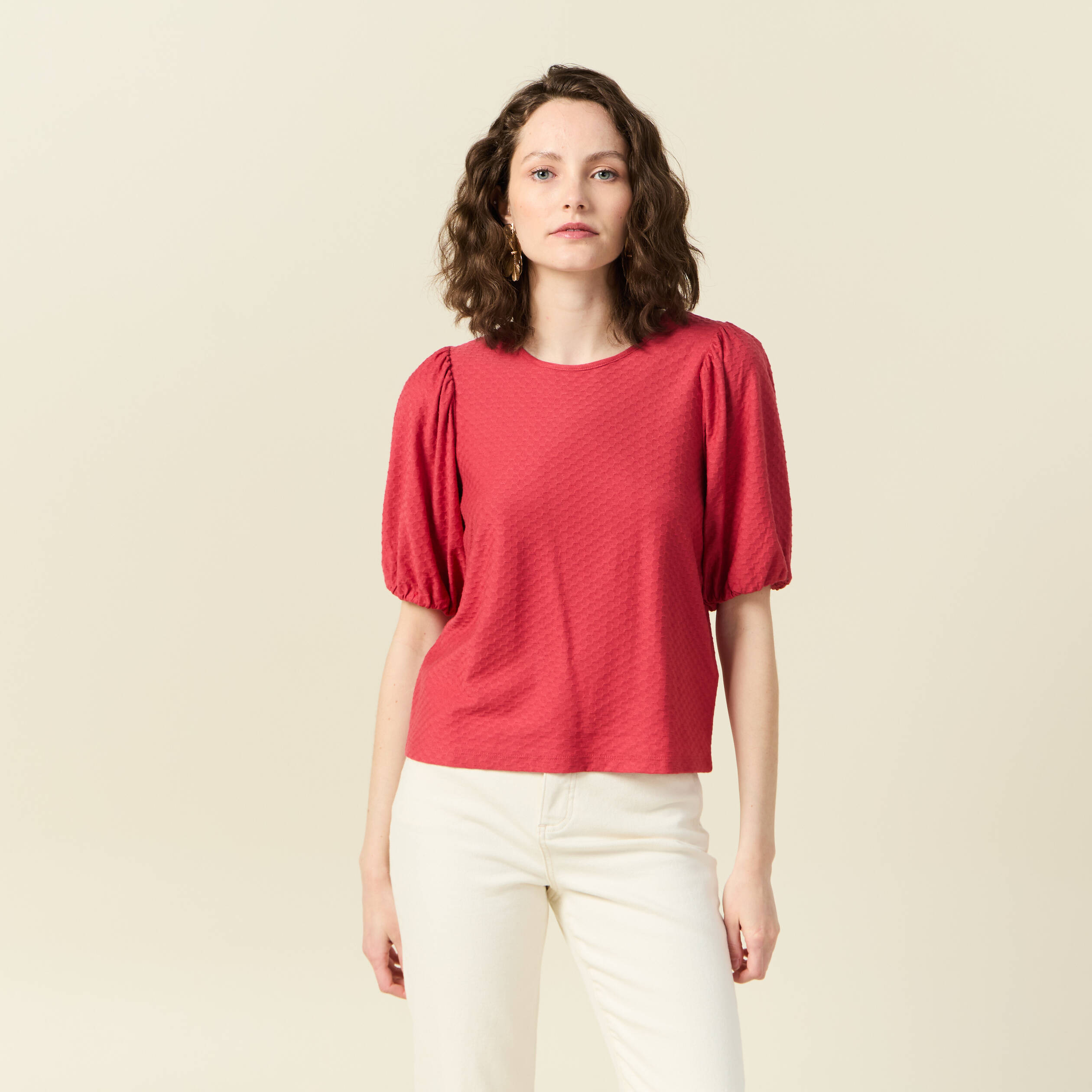 t shirt manches courtes rouge fonce femme T-shirt manches courtes rouge foncé femme