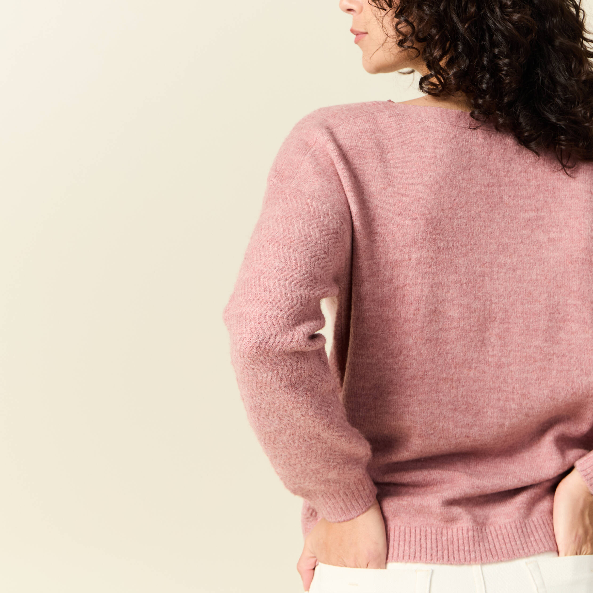 Pull manches longues rose pastel femme
