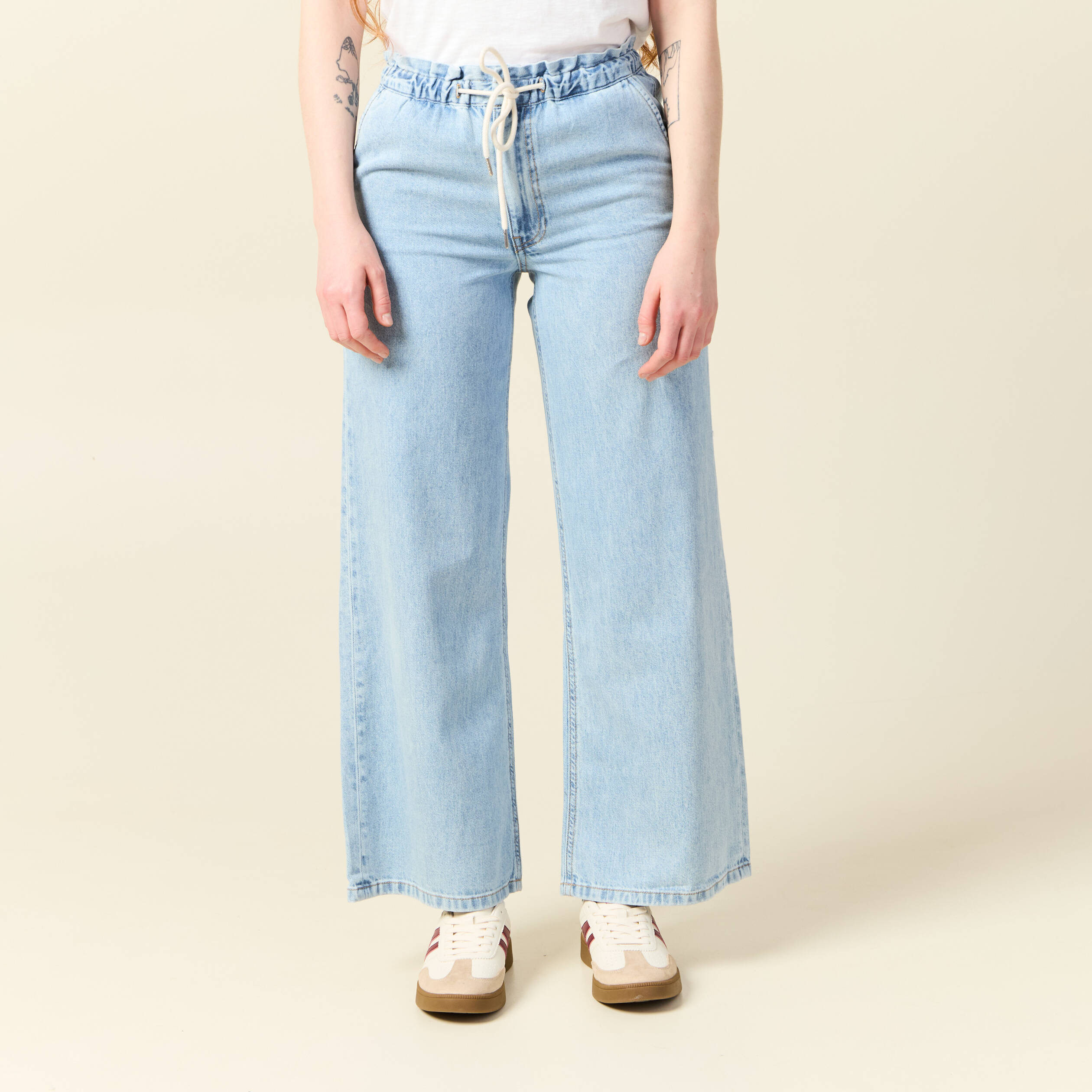 jeans large baggy elastique denim used femme Jeans large baggy élastiqué denim used femme