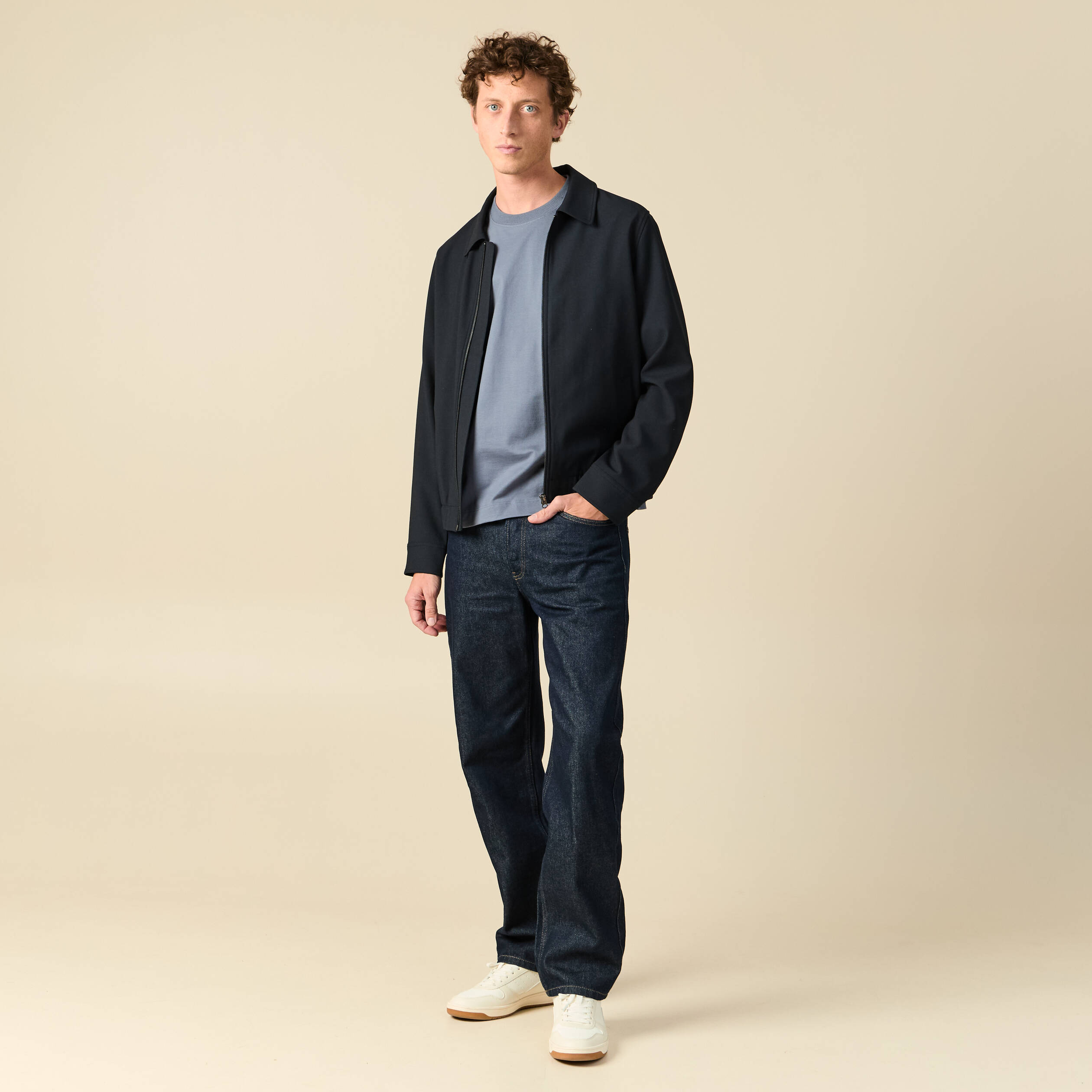 Blouson manches longues col classique bleu marine homme