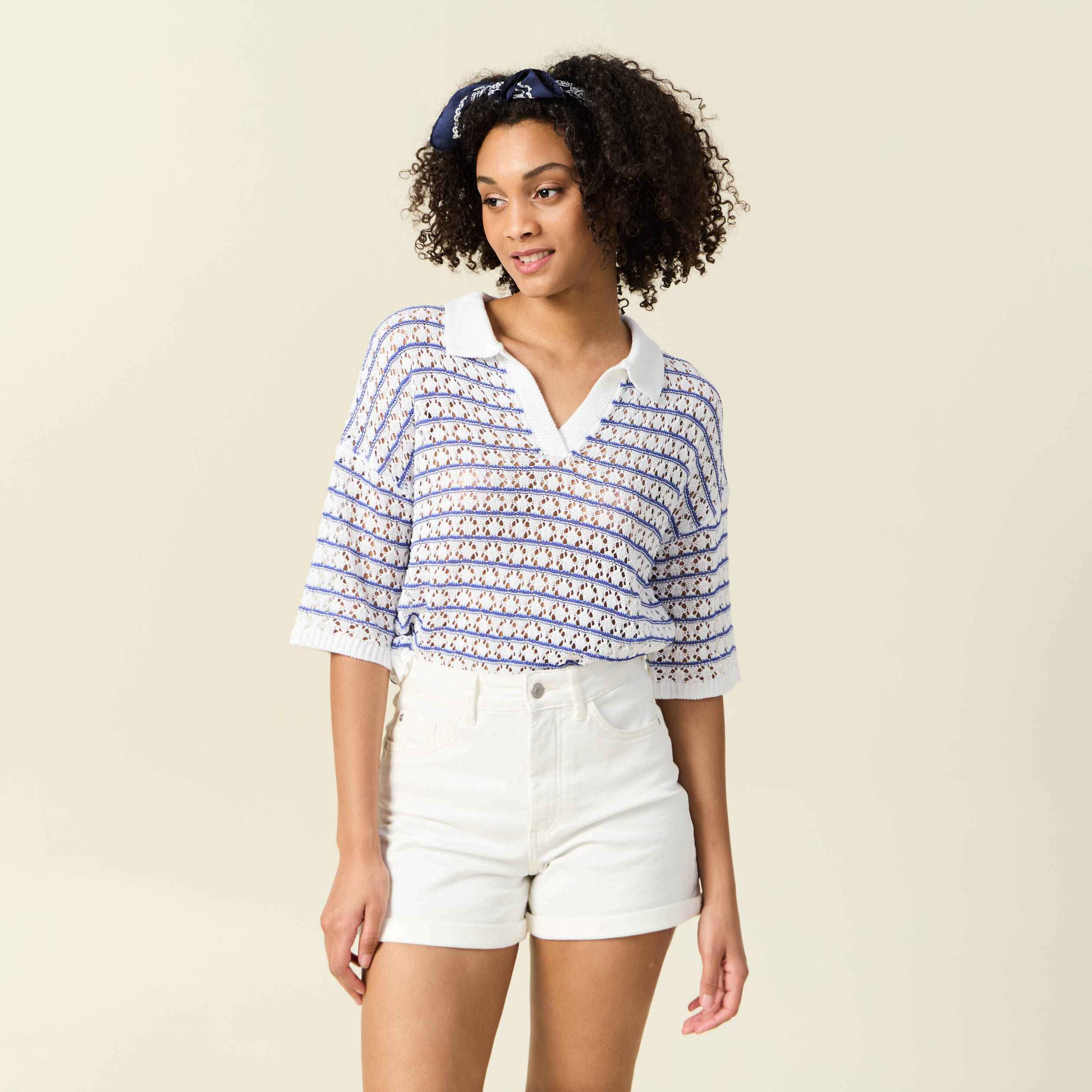 pull manches courtes col polo bleu electrique femme Pull manches courtes col polo bleu electrique femme