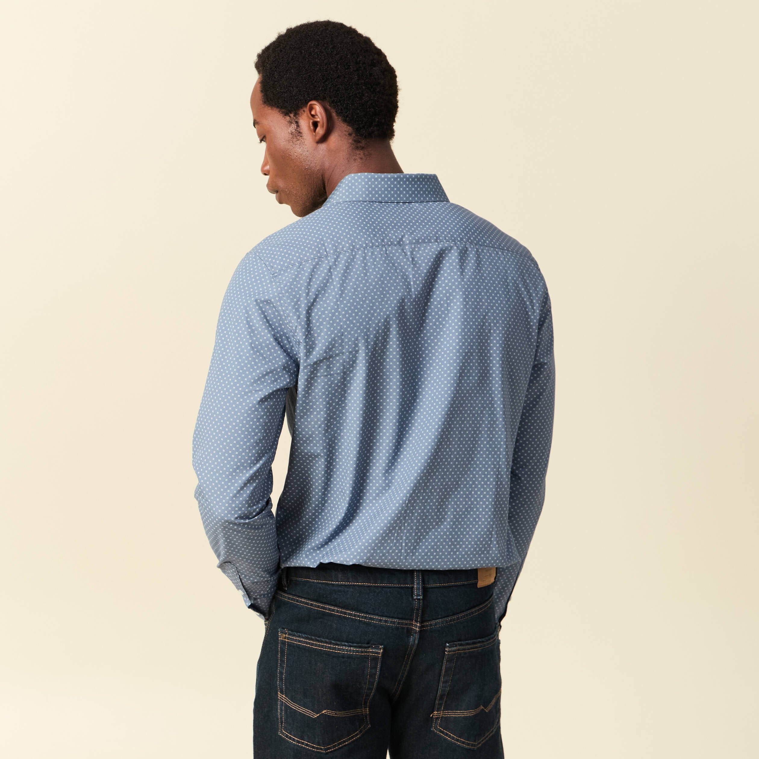 Chemise en coton manches longues bleu marine homme