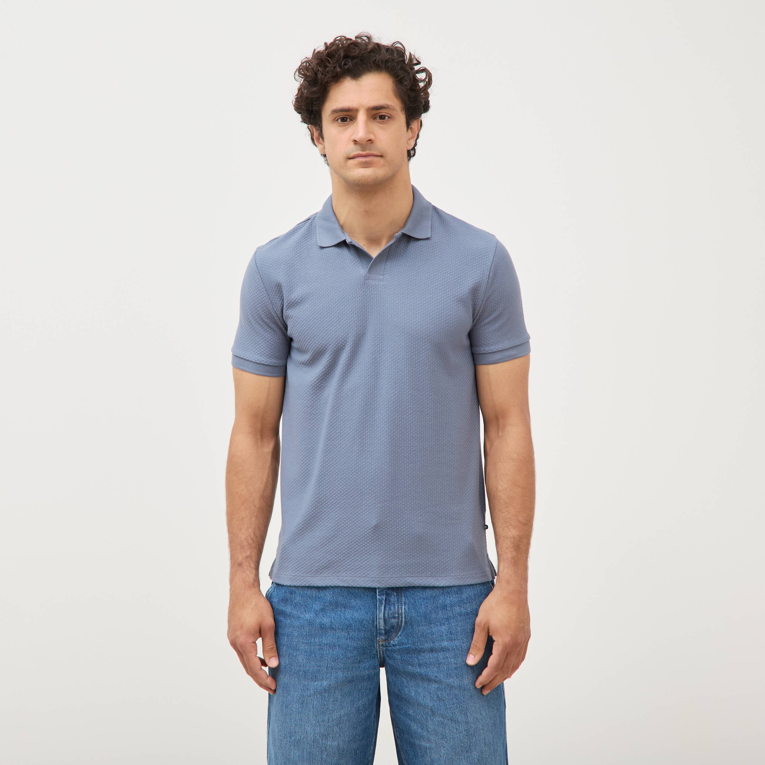 Polo manches coude bleu gris homme