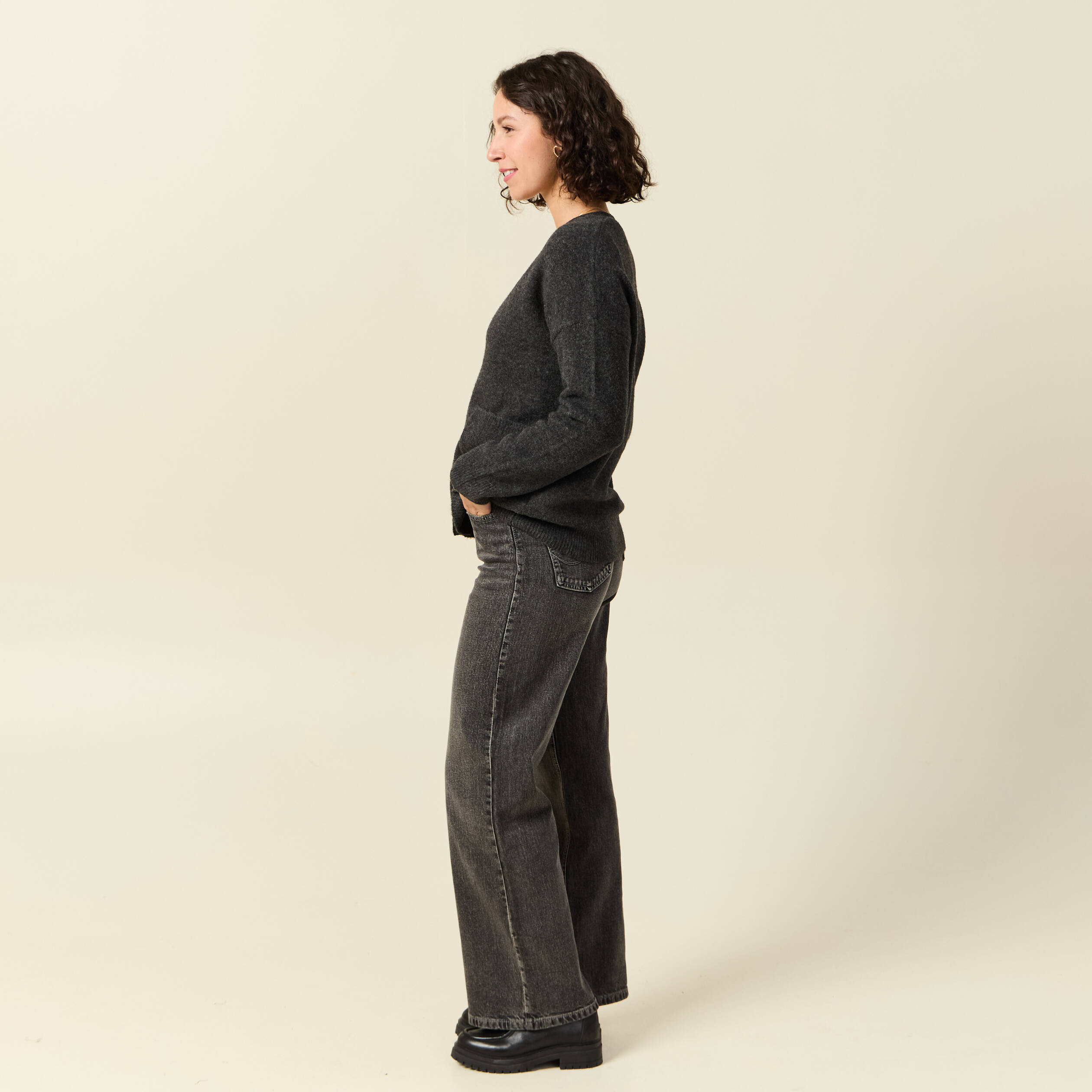 Gilet manches longues gris fonc&eacute; femme