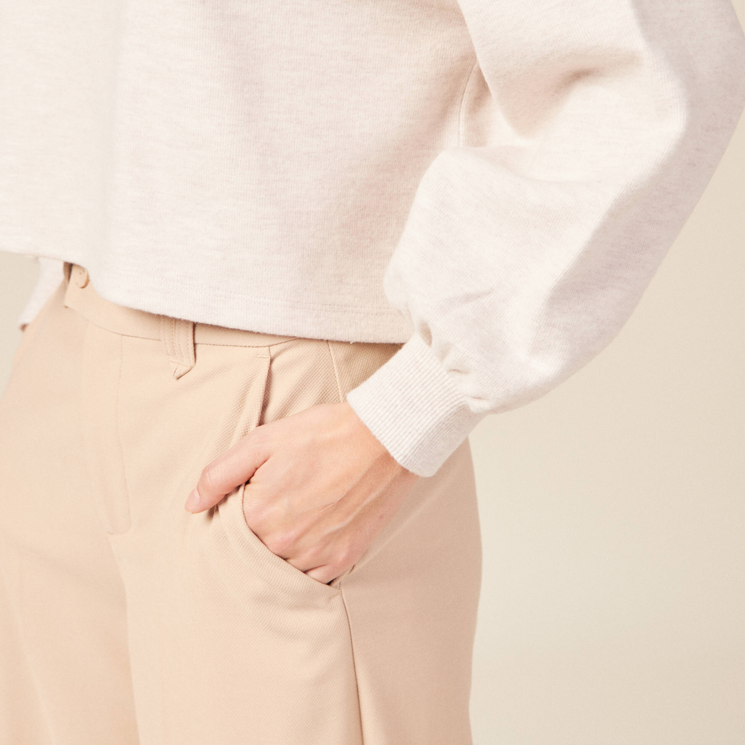 Sweat oversize court manches longues creme femme