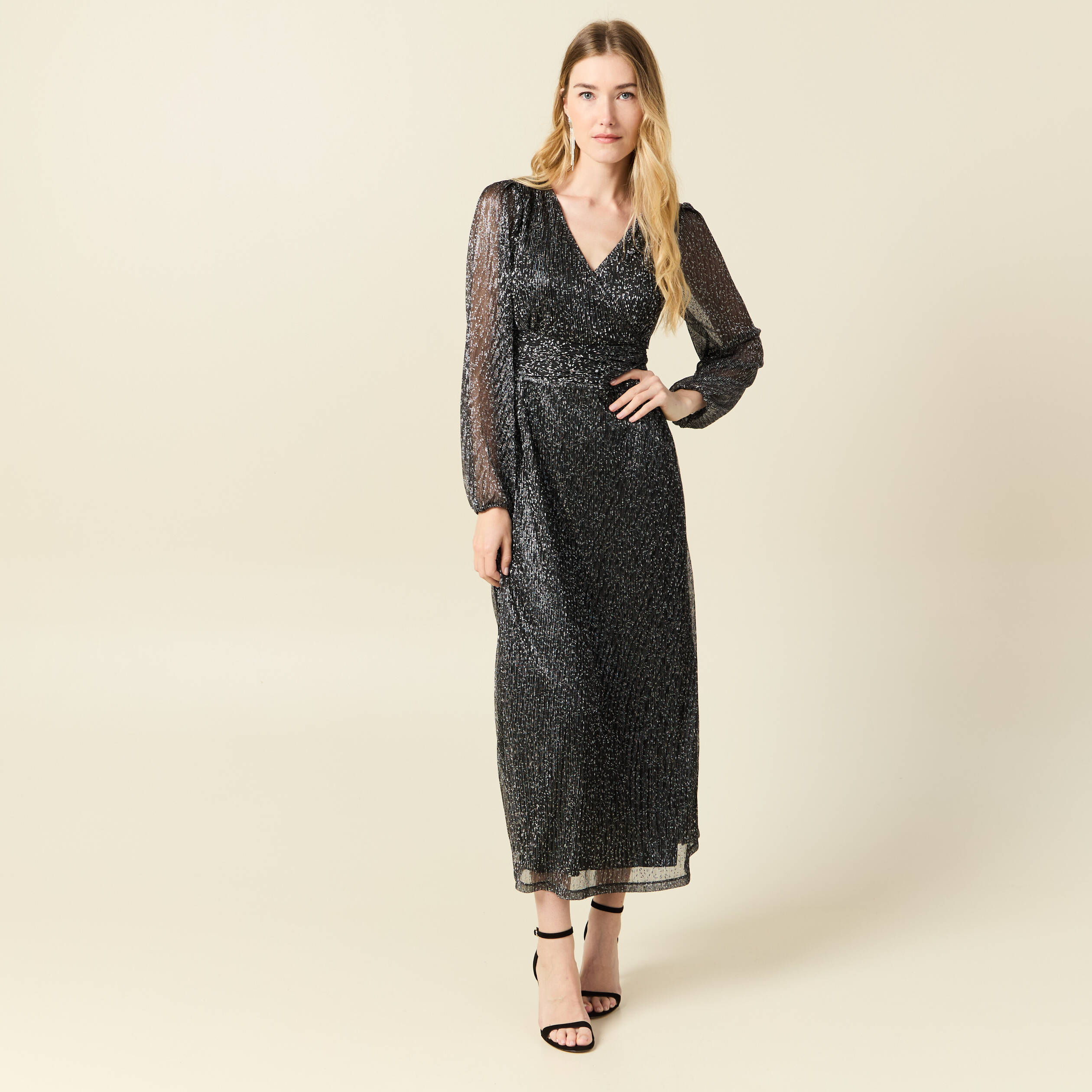 robe longue fils metallises noir femme Robe longue fils métallisés noir femme