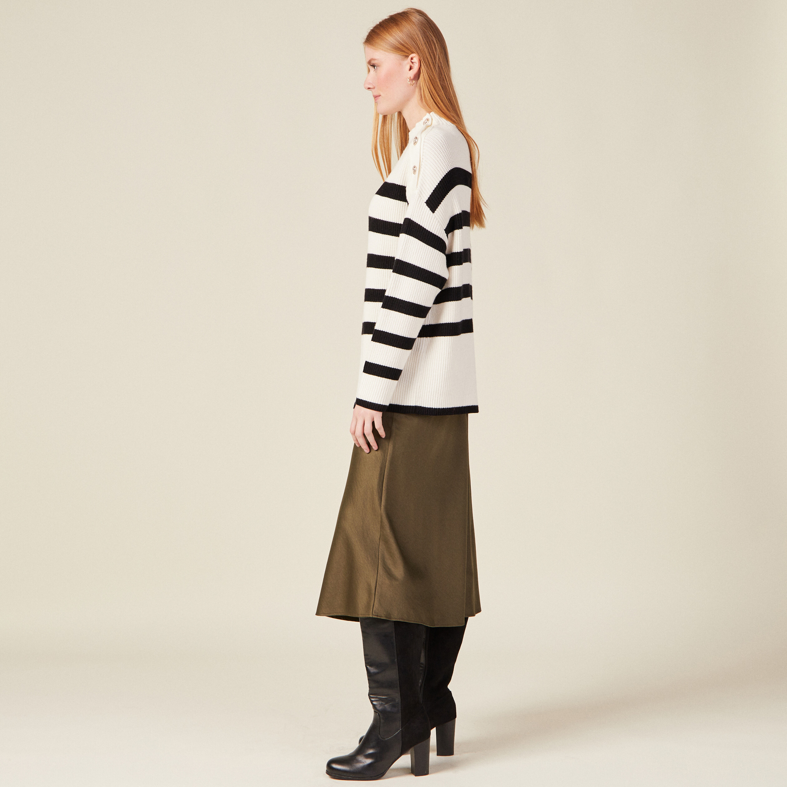 Pull manches longues à boutons ecru femme