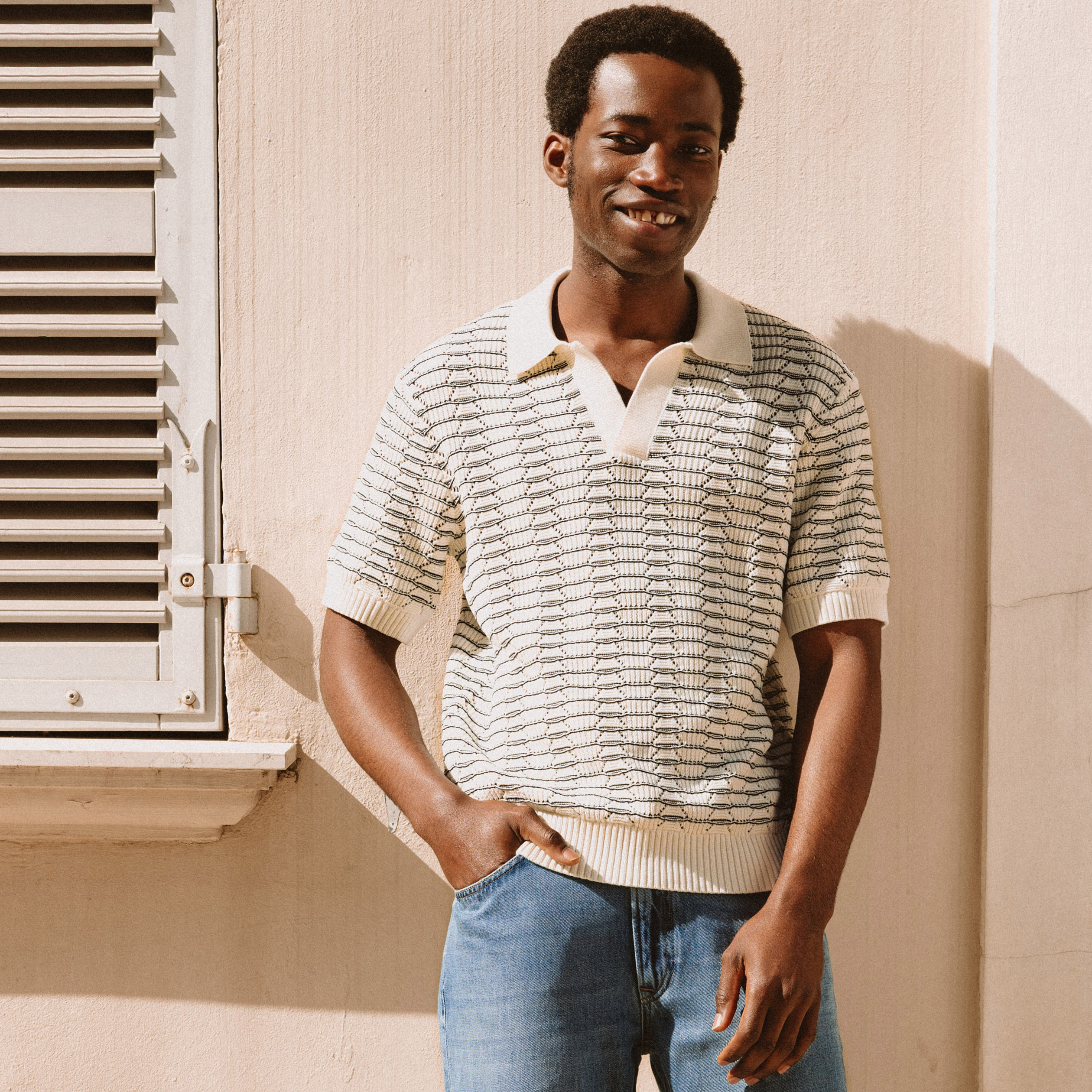 Polo ample en coton manches courtes ecru homme