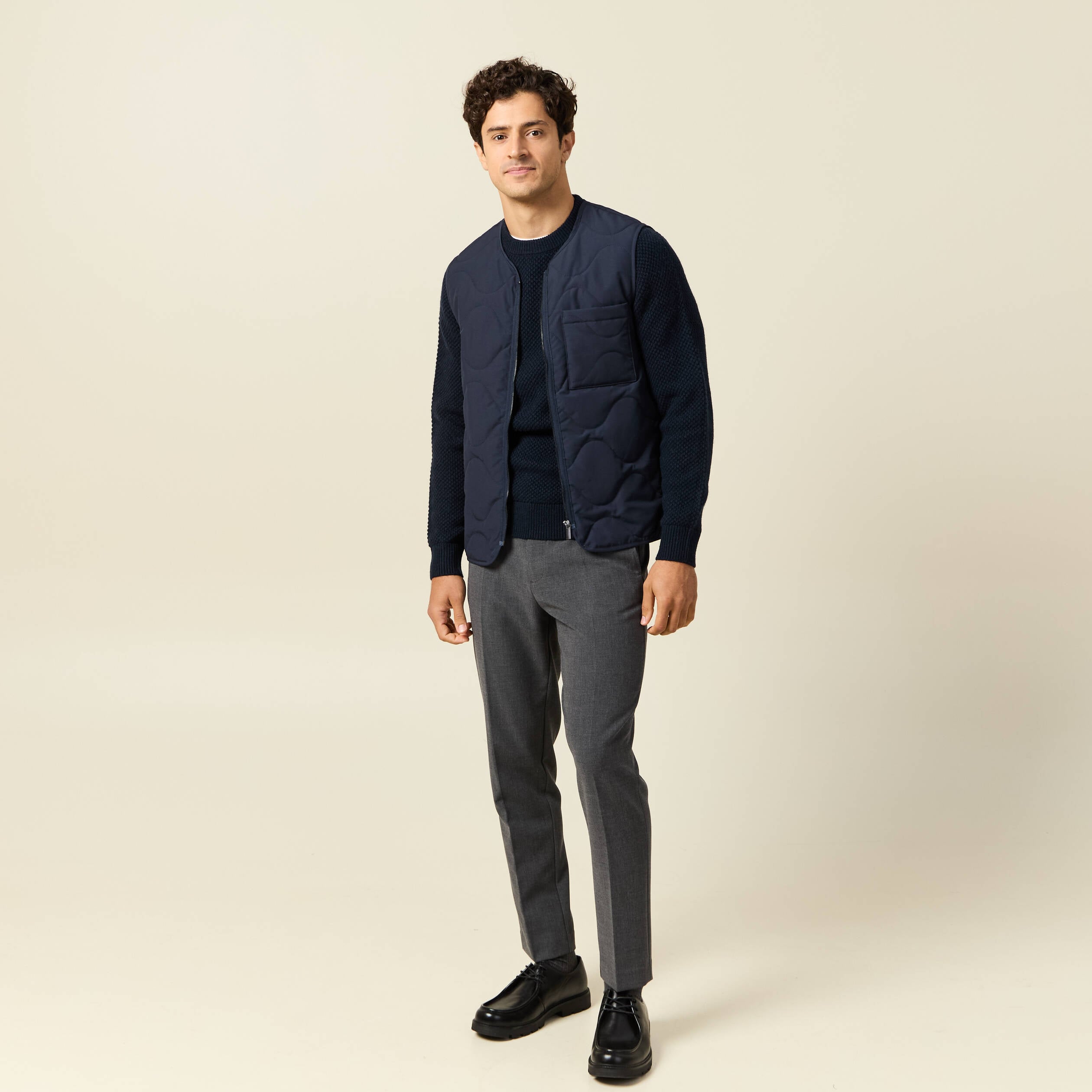 Pull col rond bleu marine homme