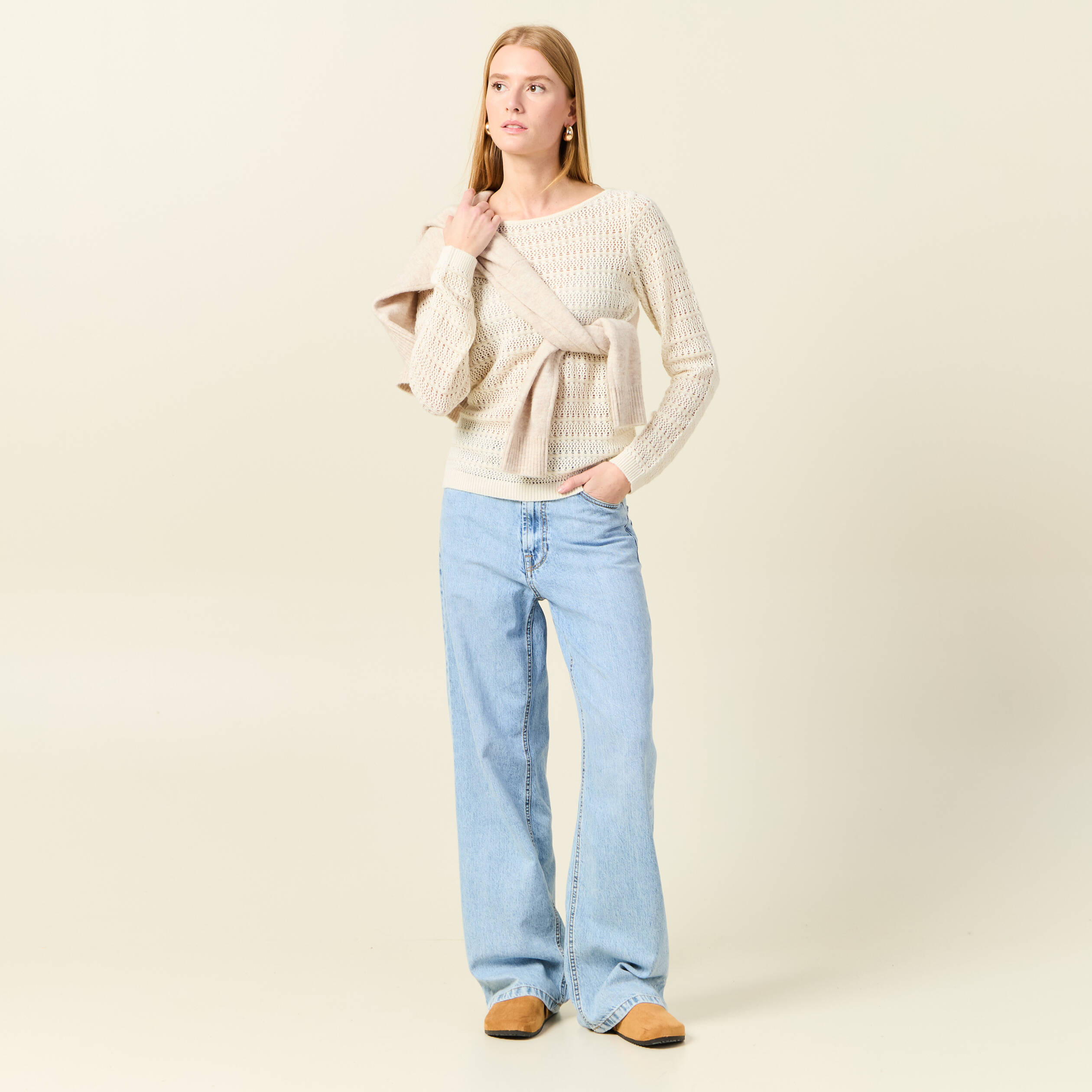 gilet manches longues creme femme Gilet manches longues creme femme