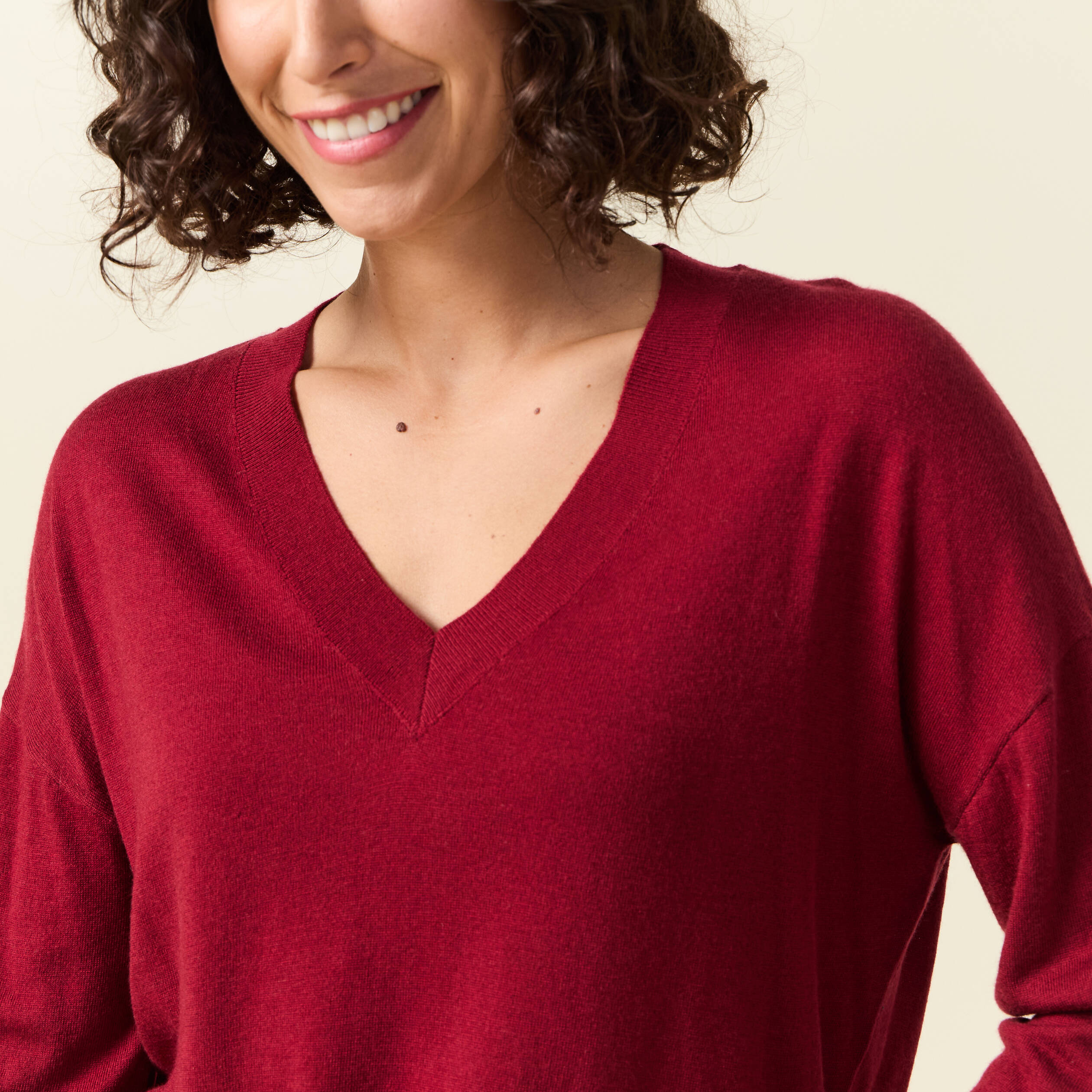 pull fin col v manches longues rouge femme Pull fin col V manches longues rouge femme