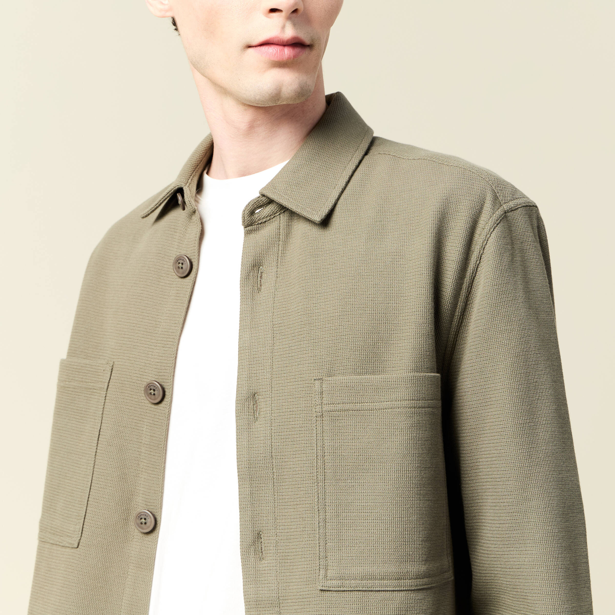 Surchemise manches longues vert kaki homme