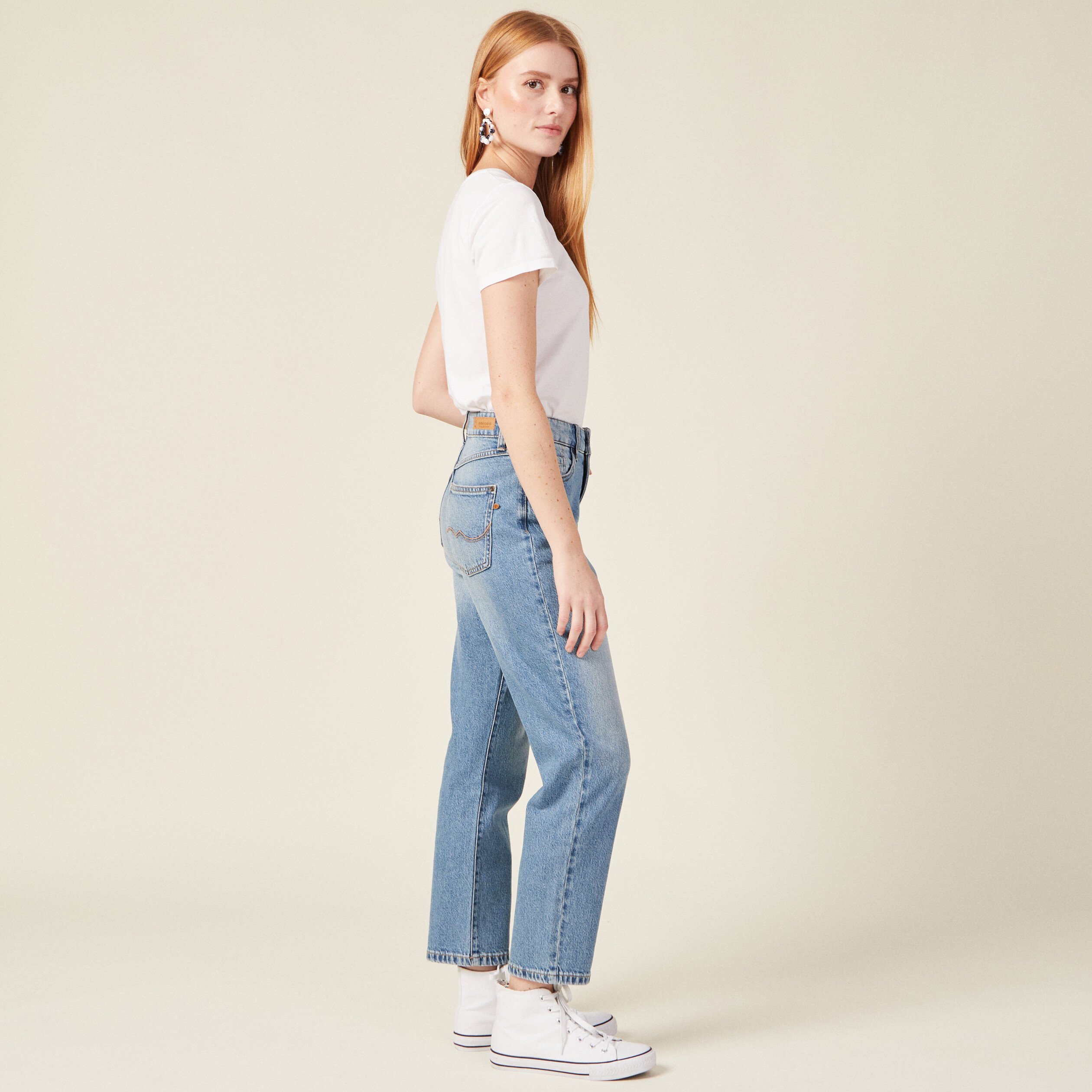 Jeans straight 5 poches denim used femme Bonobo