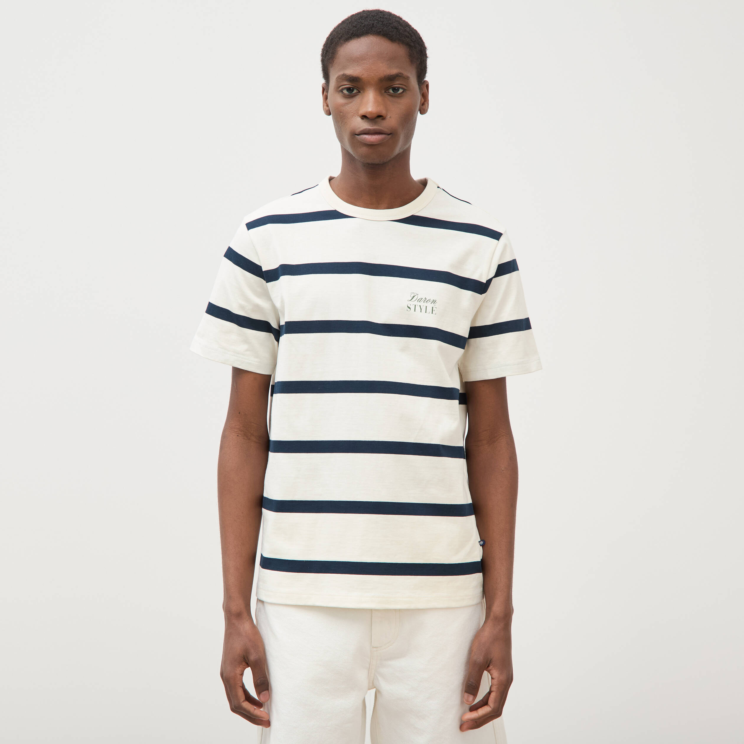 T-shirt col rond manches au coude ecru homme