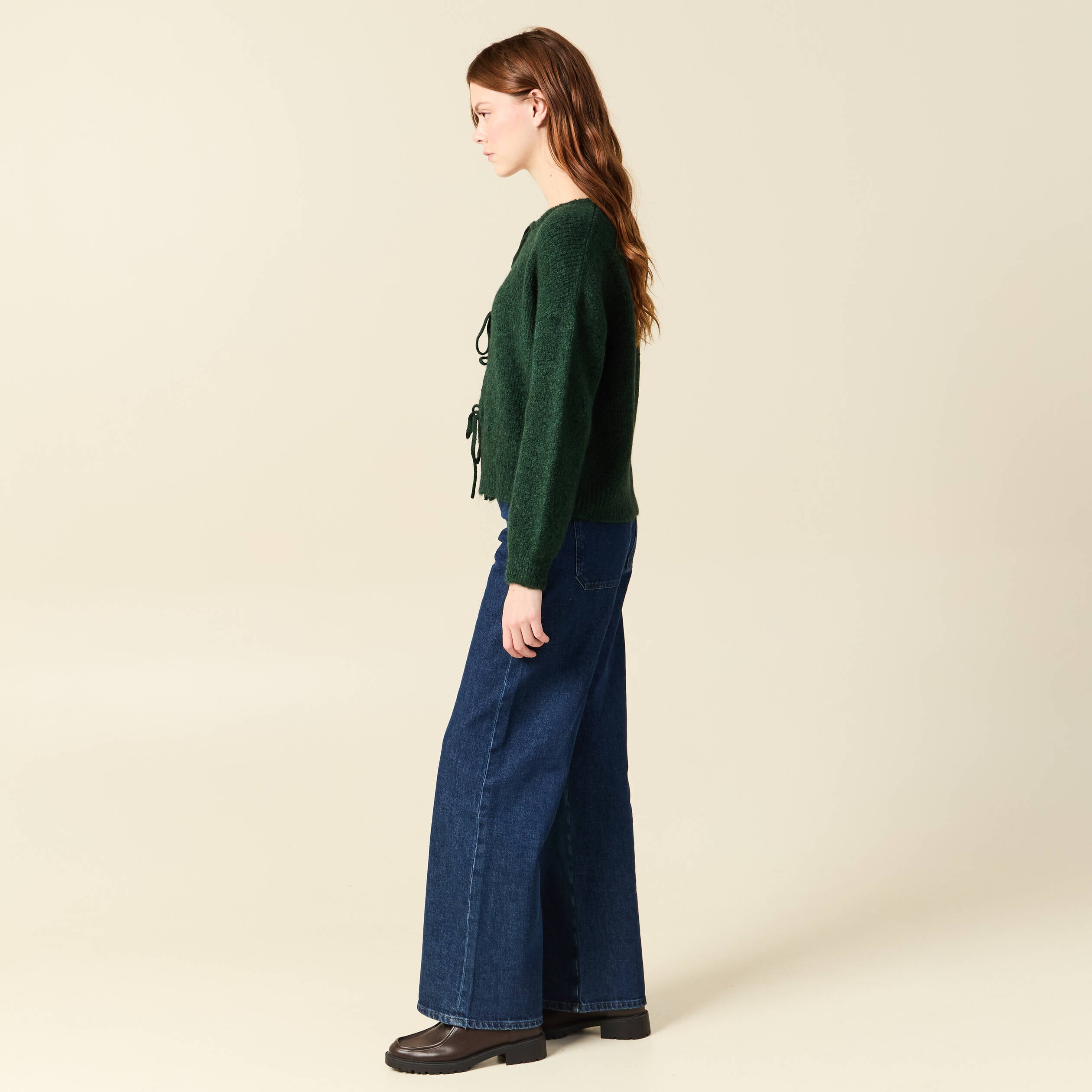 Gilet oversize manches longues vert fonc&eacute; femme