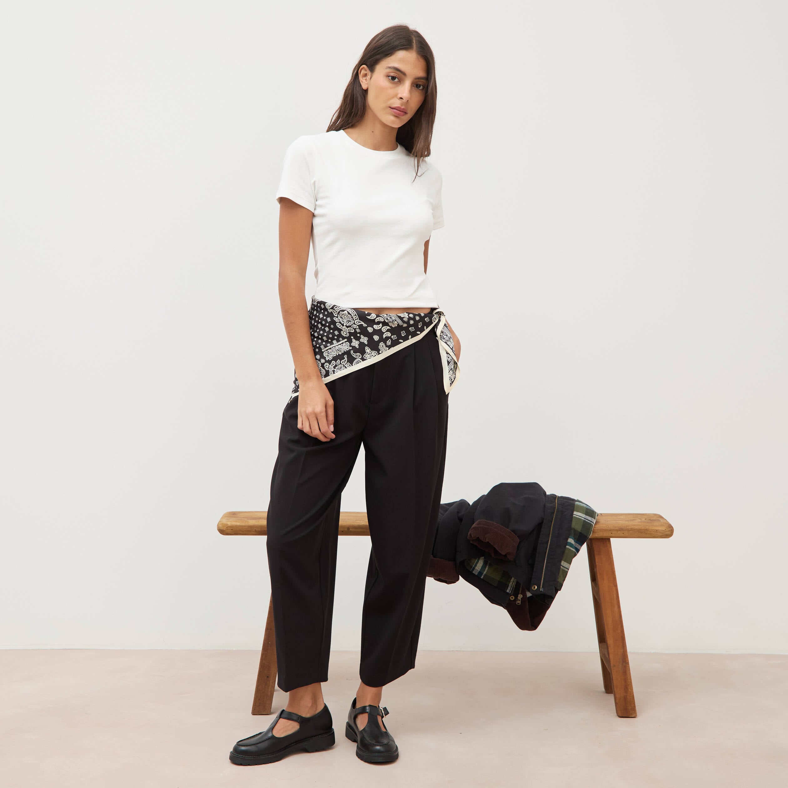 Pantalon barrel noir femme