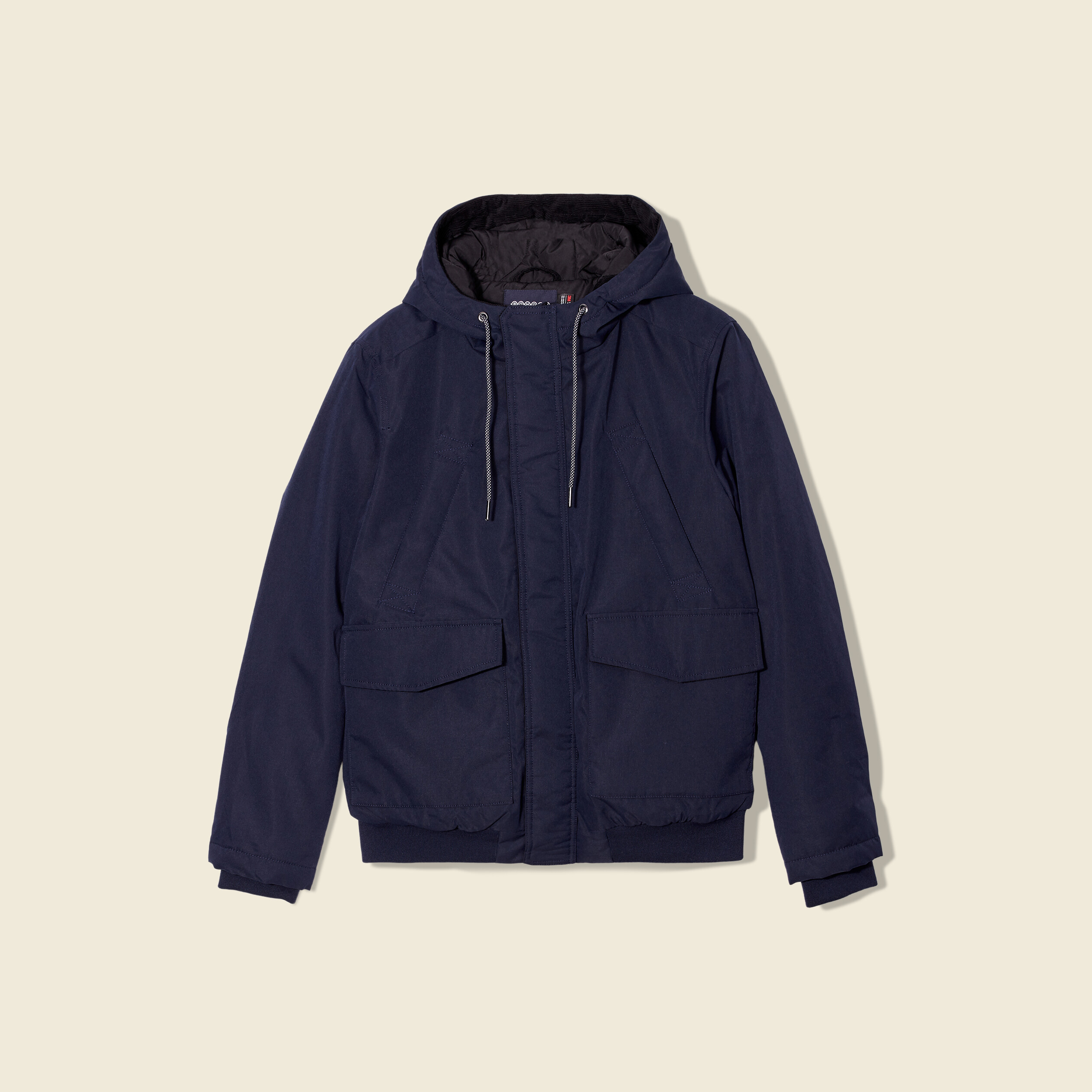 Parka droite à capuche velours bleu marine homme