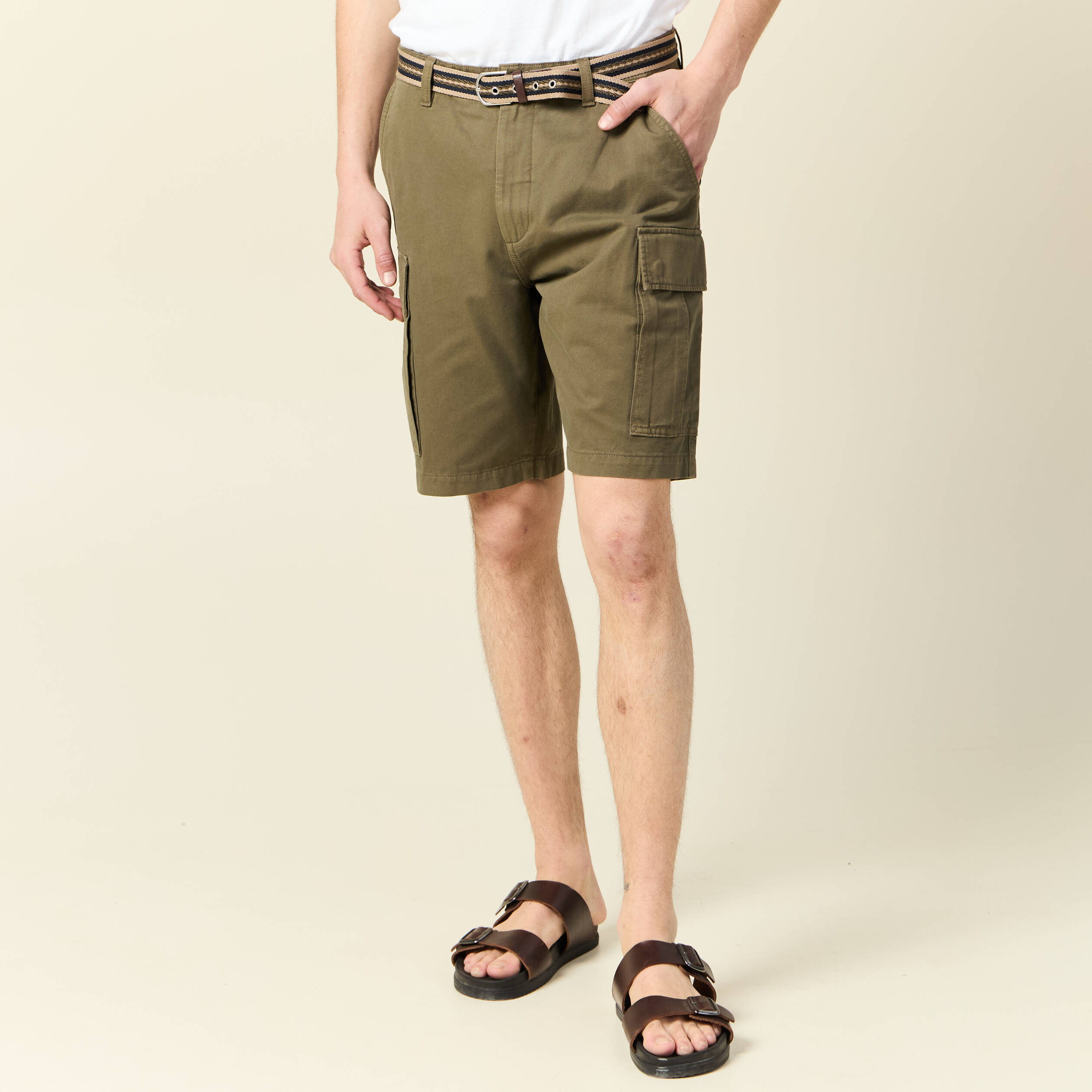 bermuda droit cargo ceinture vert kaki homme Bermuda droit cargo ceinture vert kaki homme