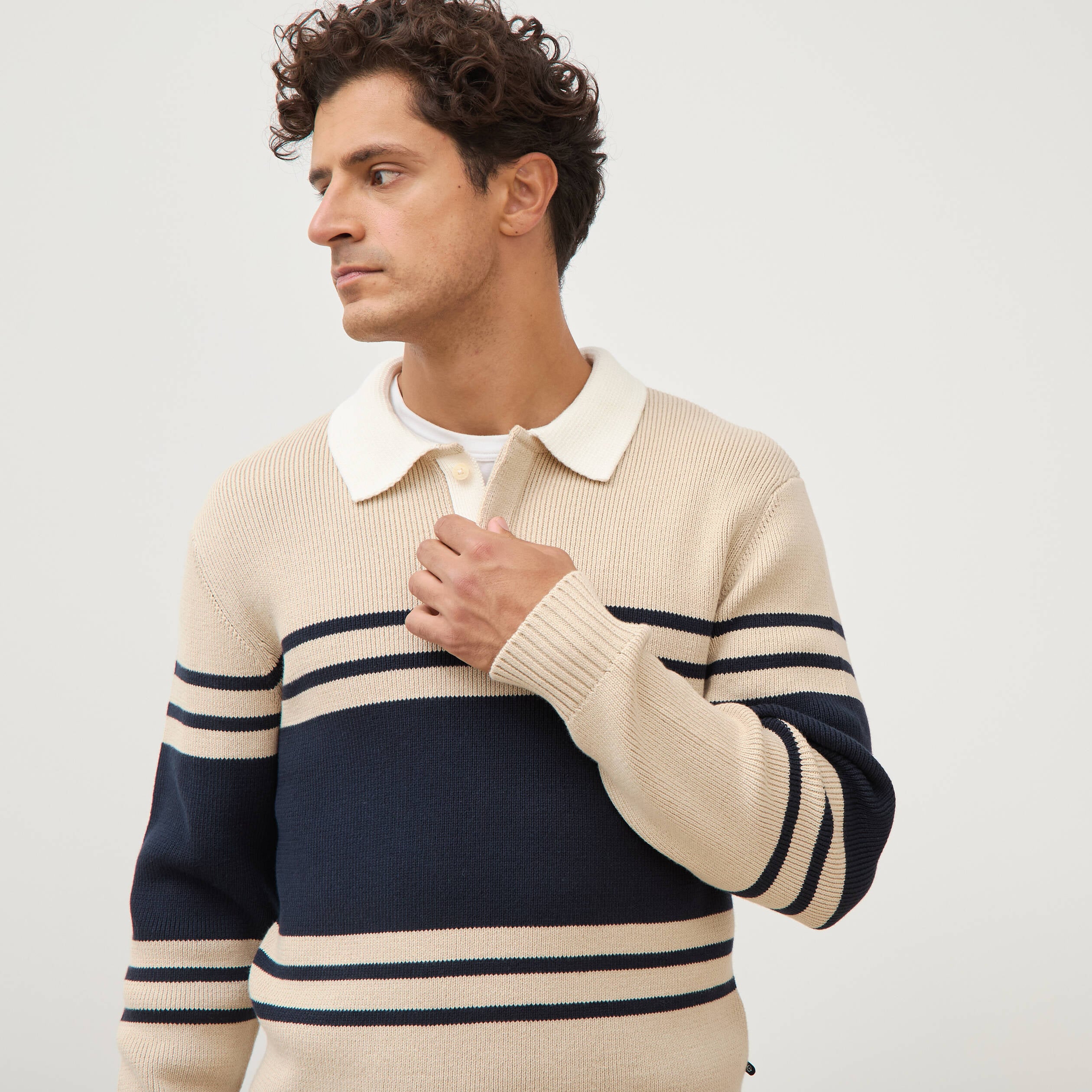 Pull manches longues en coton beige homme