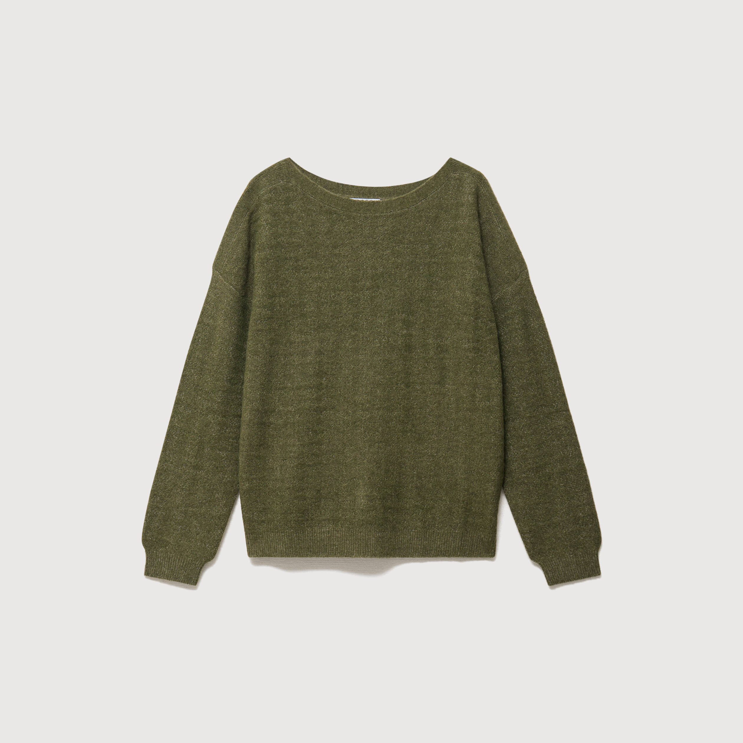 Pull manches longues col bateau vert kaki femme