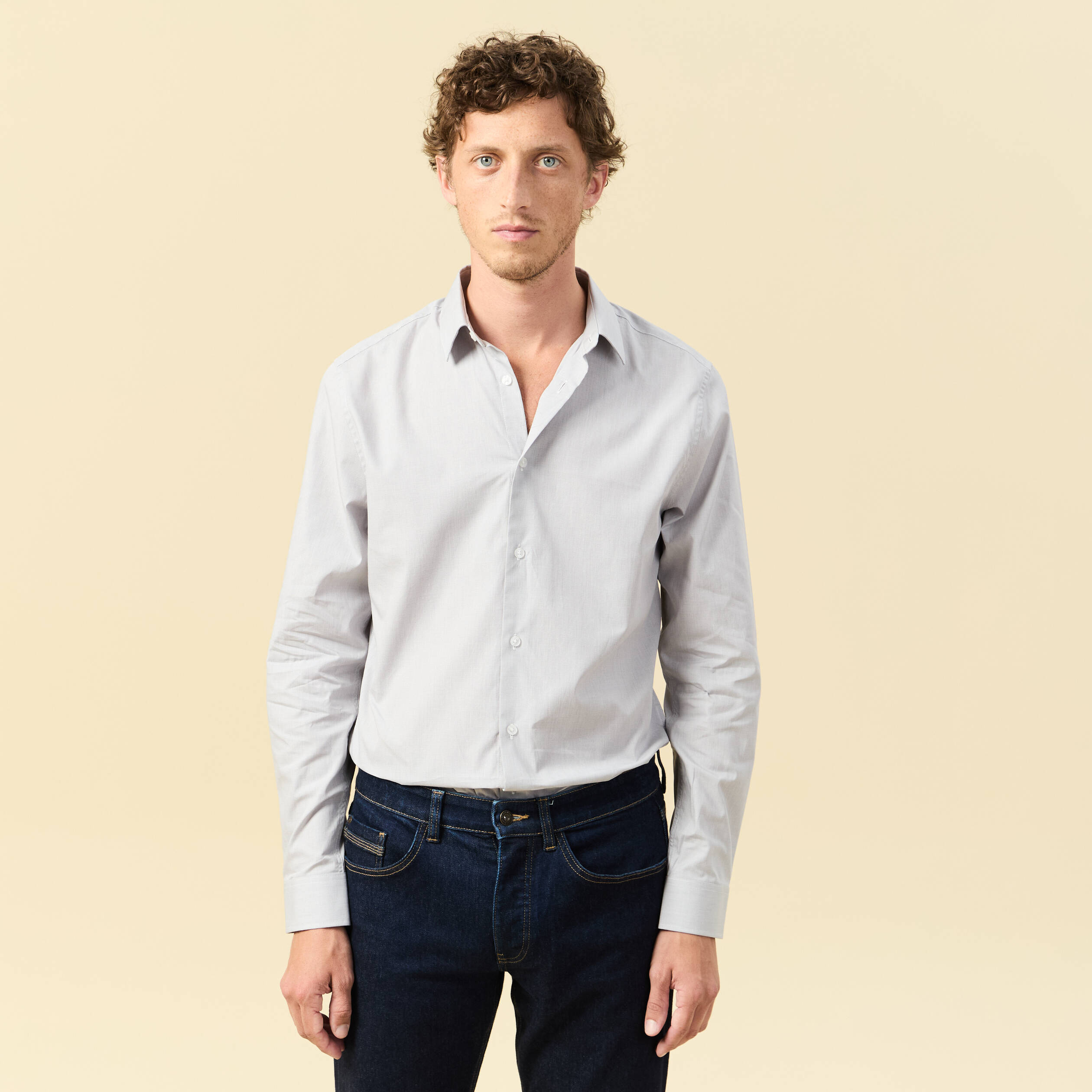 Chemise en coton manches longues gris fonc&eacute; homme