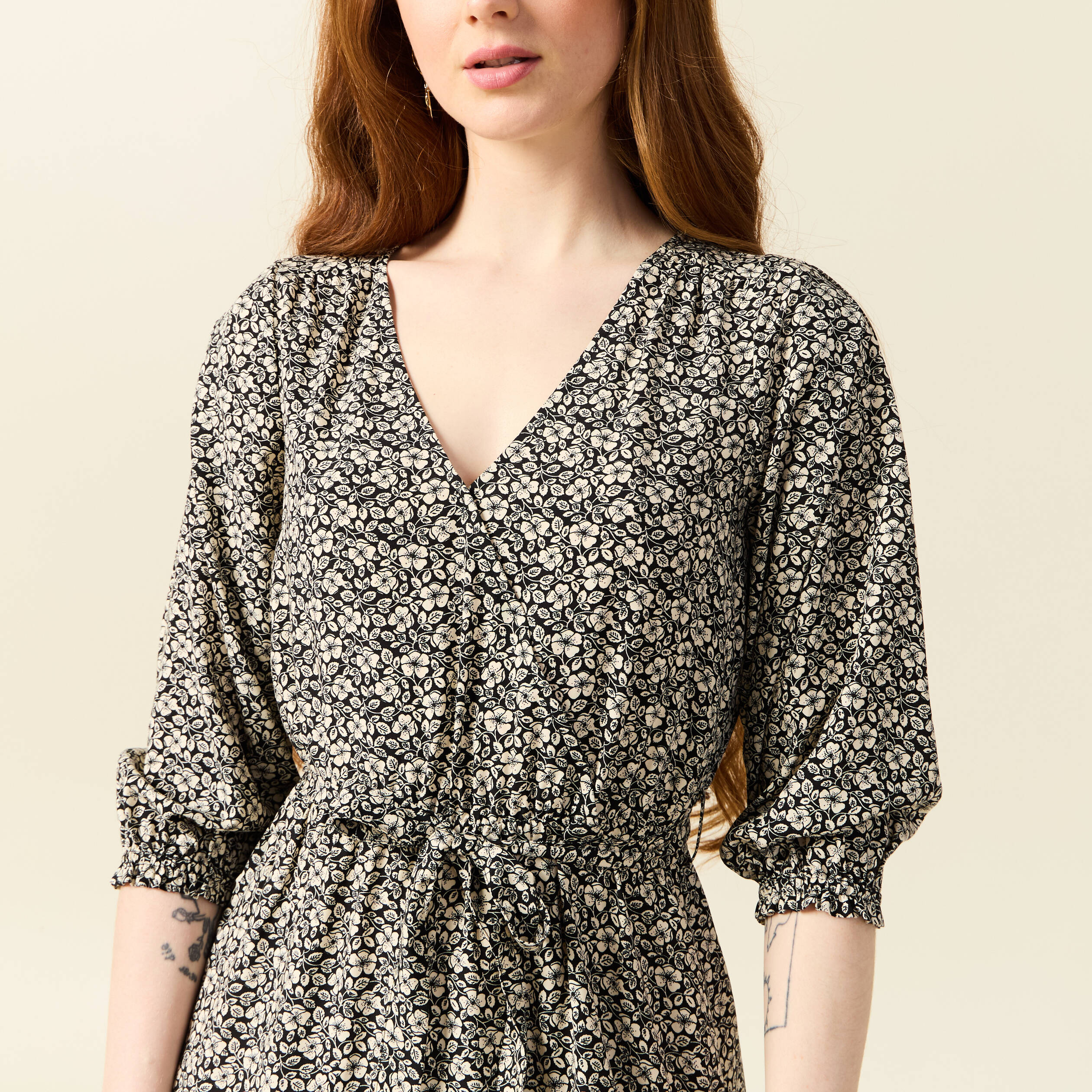 robe evasee fluide manches 34 noir femme Robe évasée fluide manches 3/4 noir femme