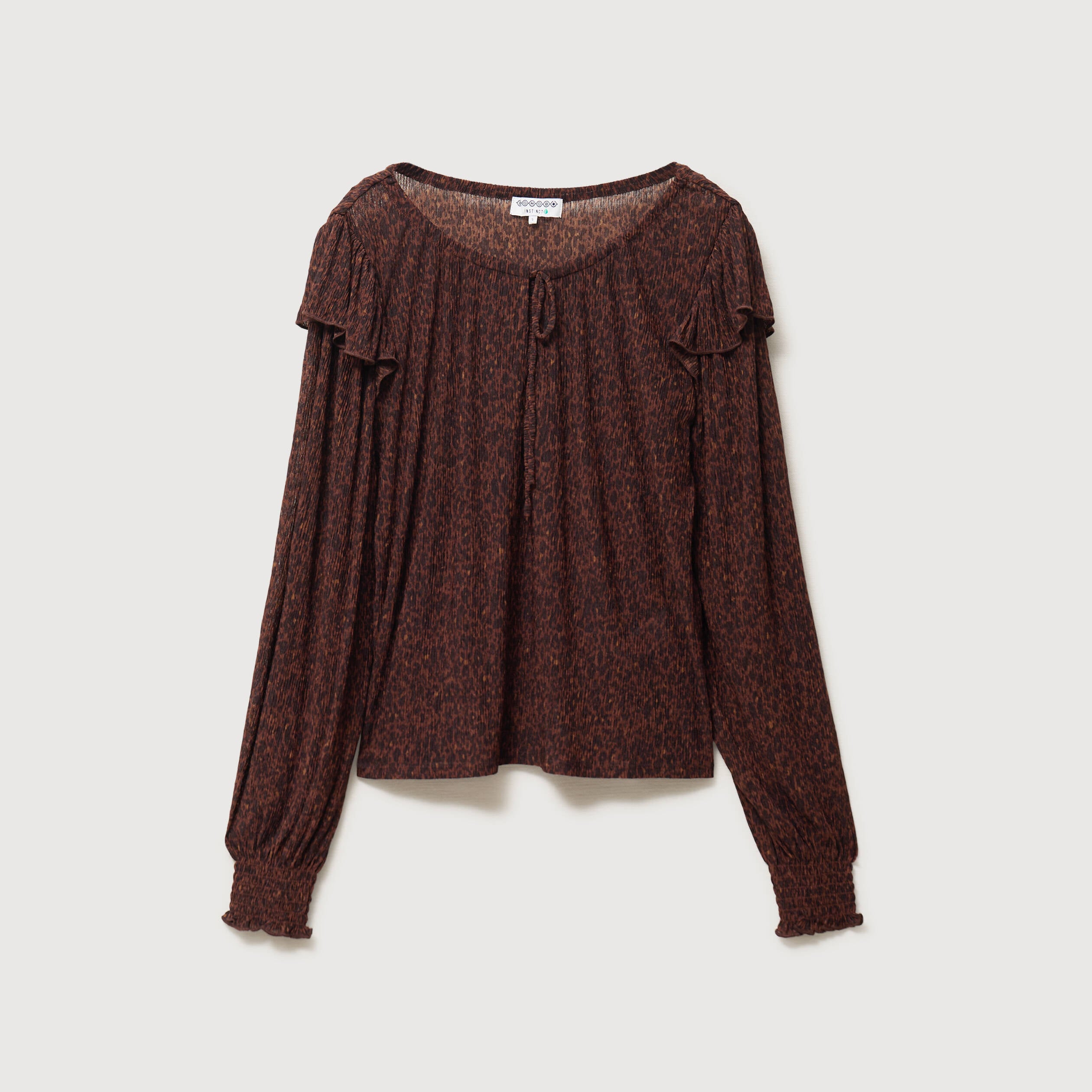 Blouse droite manches longues col rond marron chocolat femme