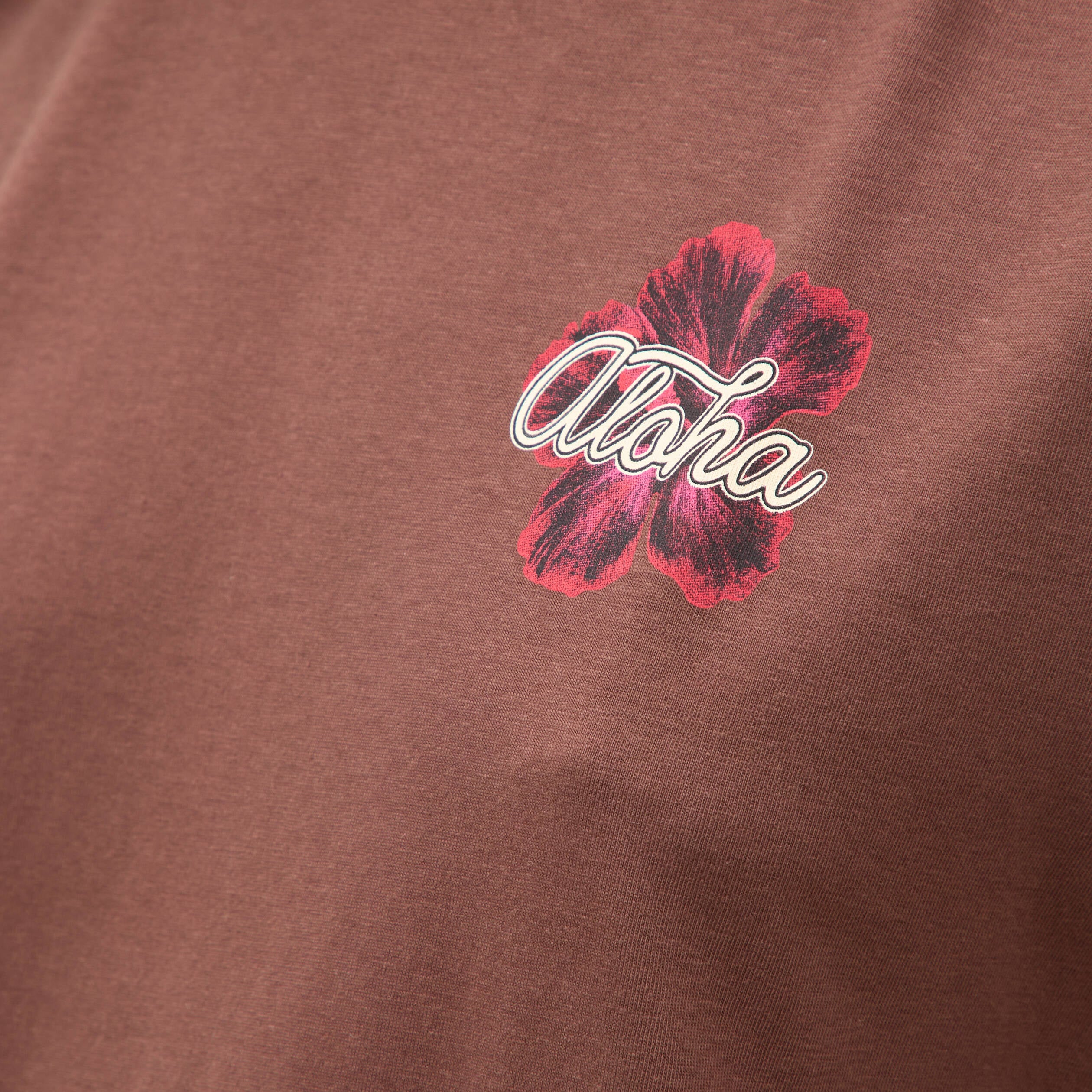 T-shirt droit en coton manches courtes marron cognac femme