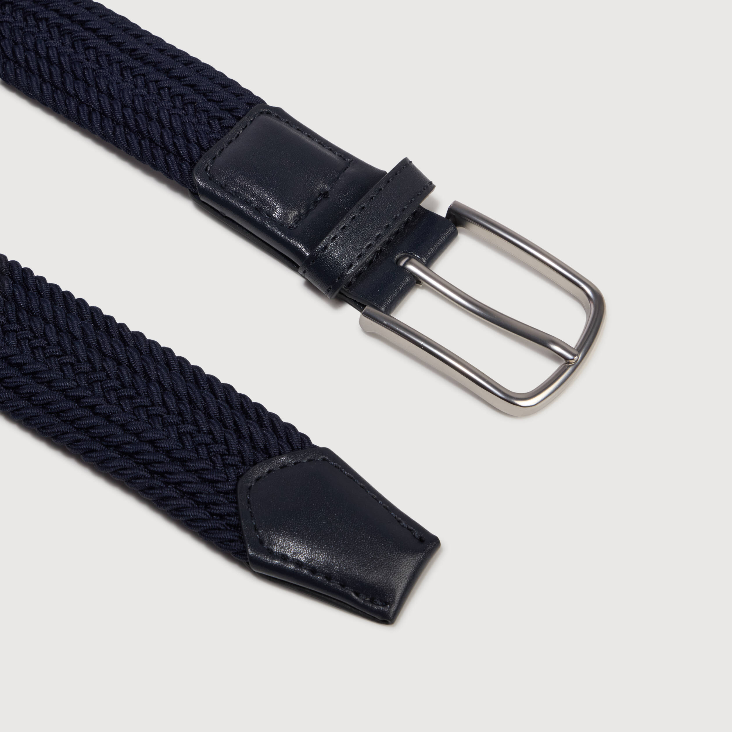 Ceinture fine tress&eacute;e bleu marine homme