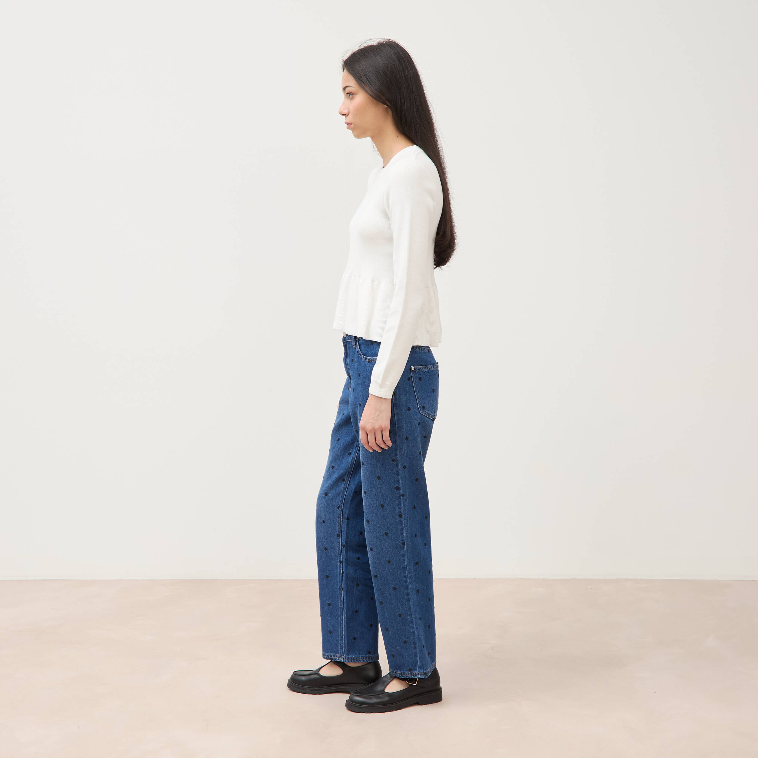 Pull col rond manches longues ecru femme