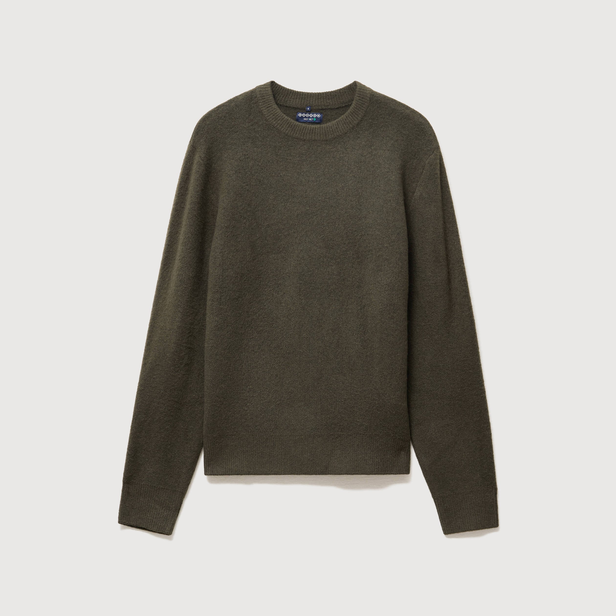 Pull droit col rond manches longues vert kaki homme