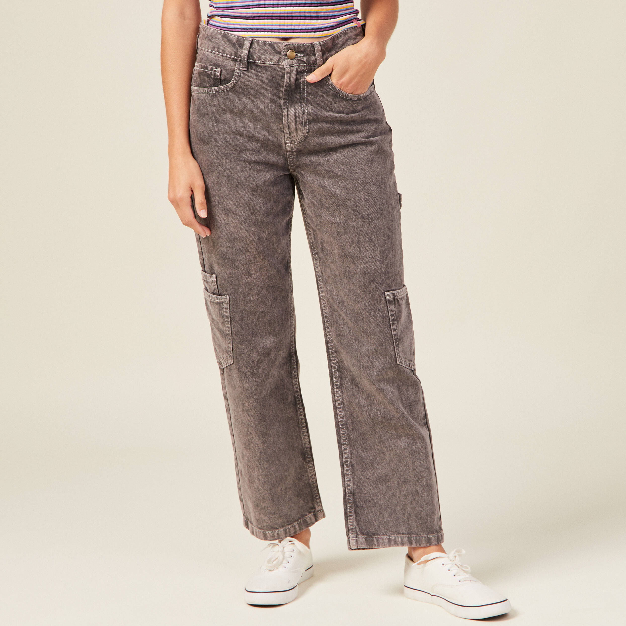 jeans cargo taille haute noir femme Jeans cargo taille haute noir femme
