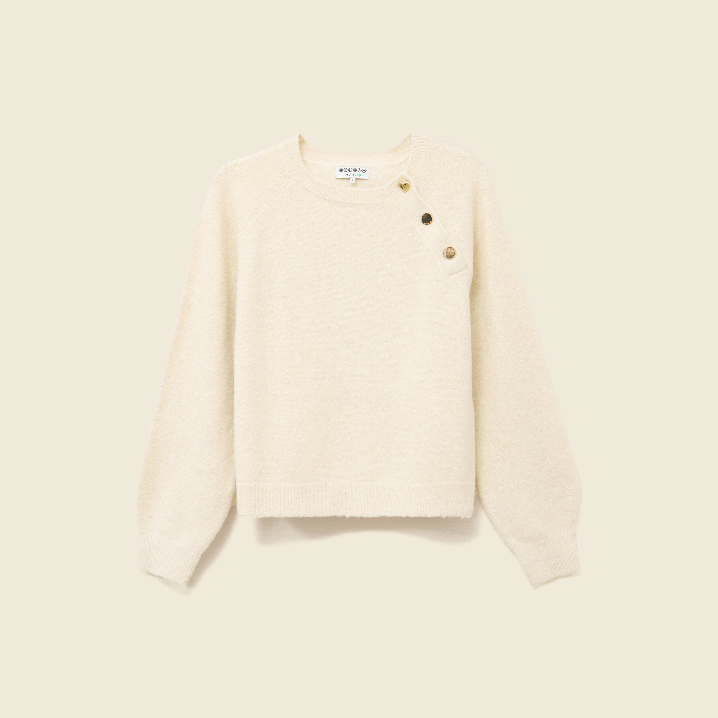 Pull manches longues col rond jaune femme
