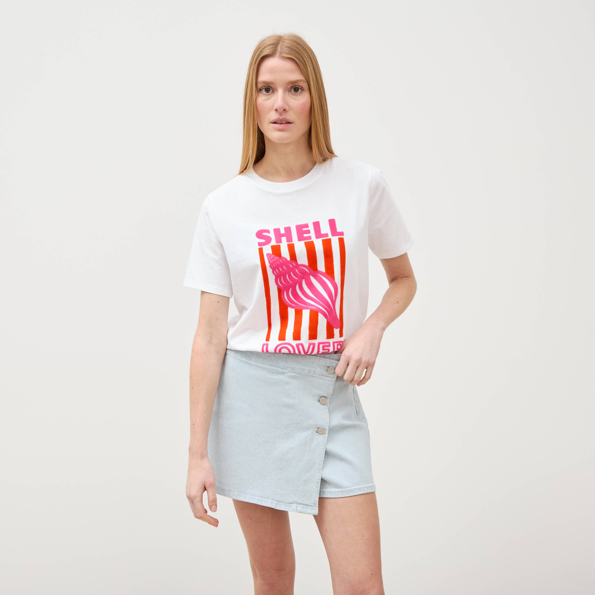 Jupe-short taille haute en jeans denim bleach femme