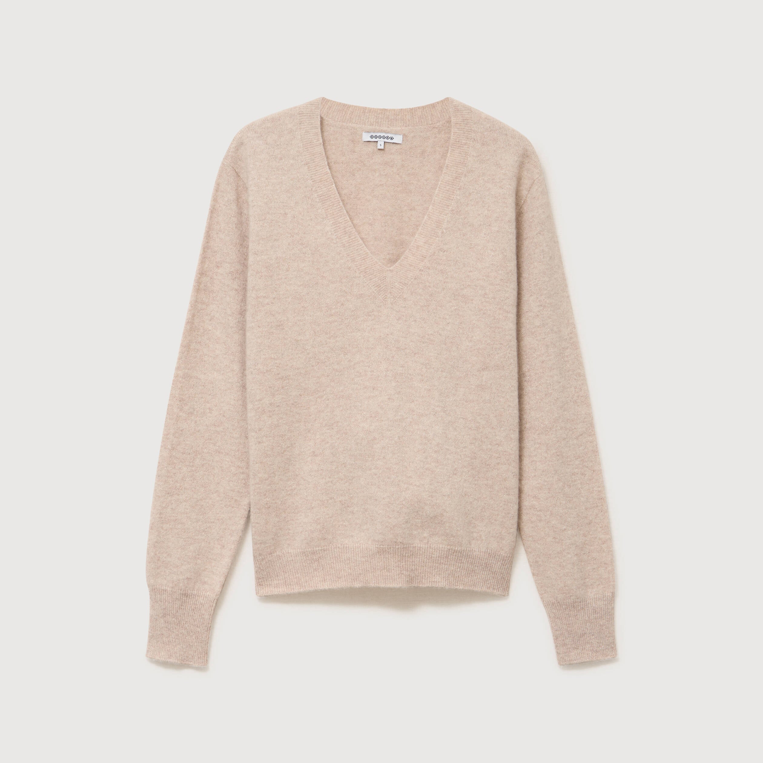 Pull droit col v manches longues creme femme