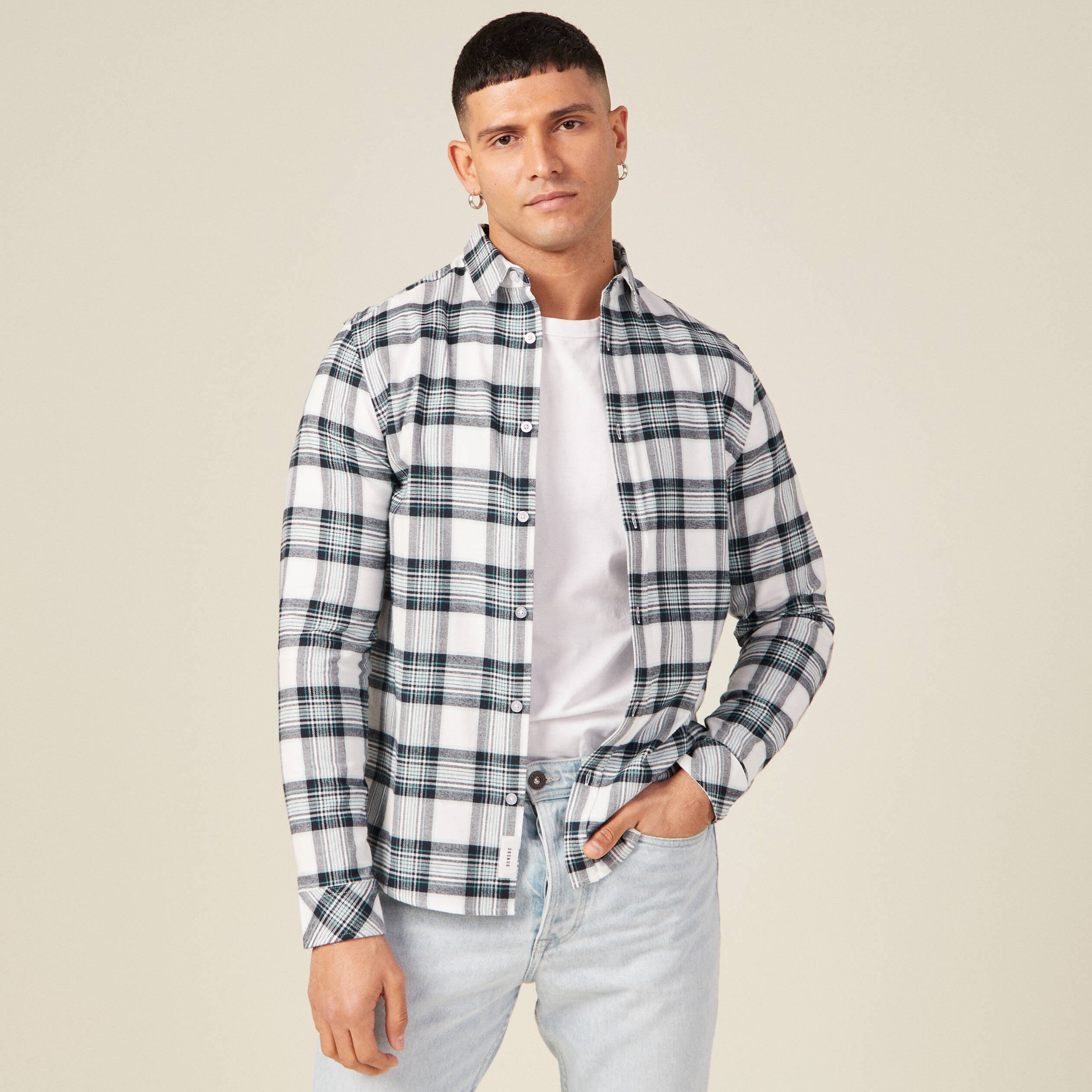 Chemise en coton manches longues ecru homme