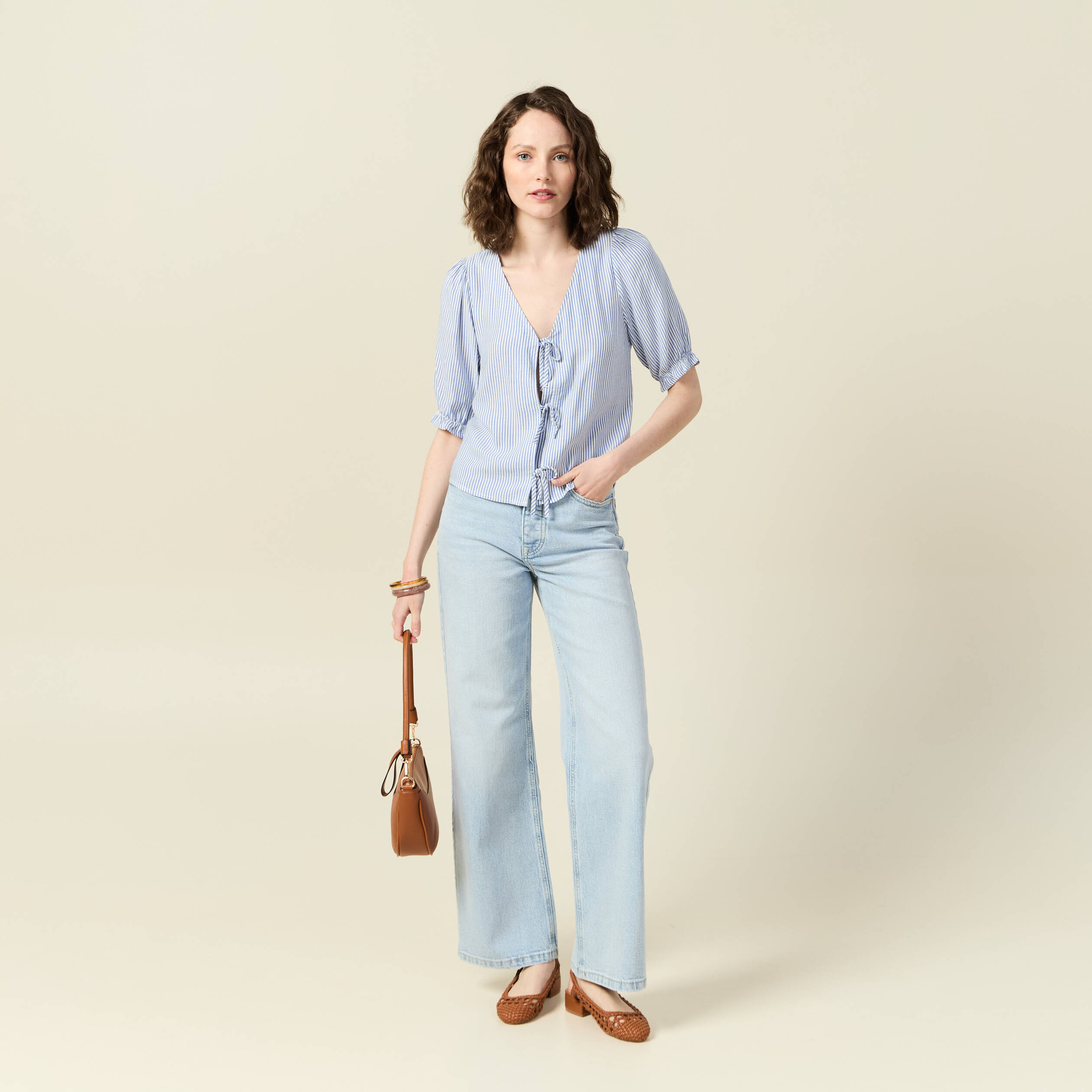 blouse manches 34 ecru femme Blouse manches 3/4 ecru femme