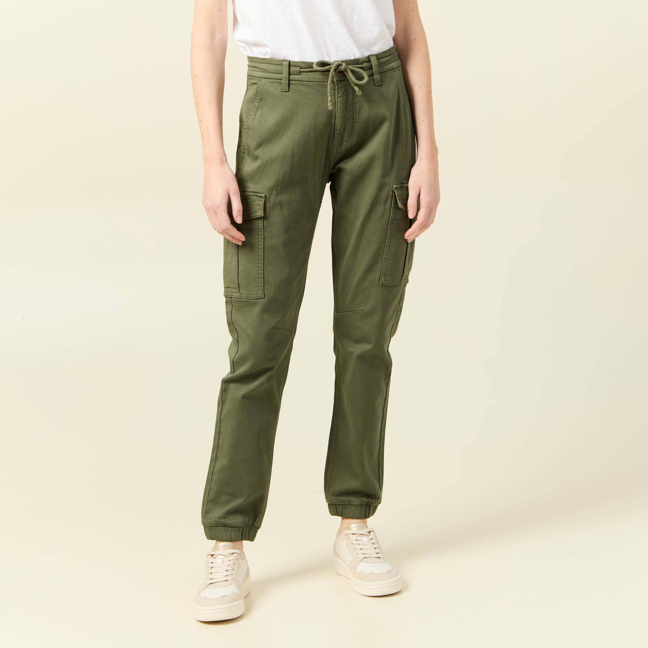 Pantalon cargo battle 7/8&egrave;me vert kaki femme