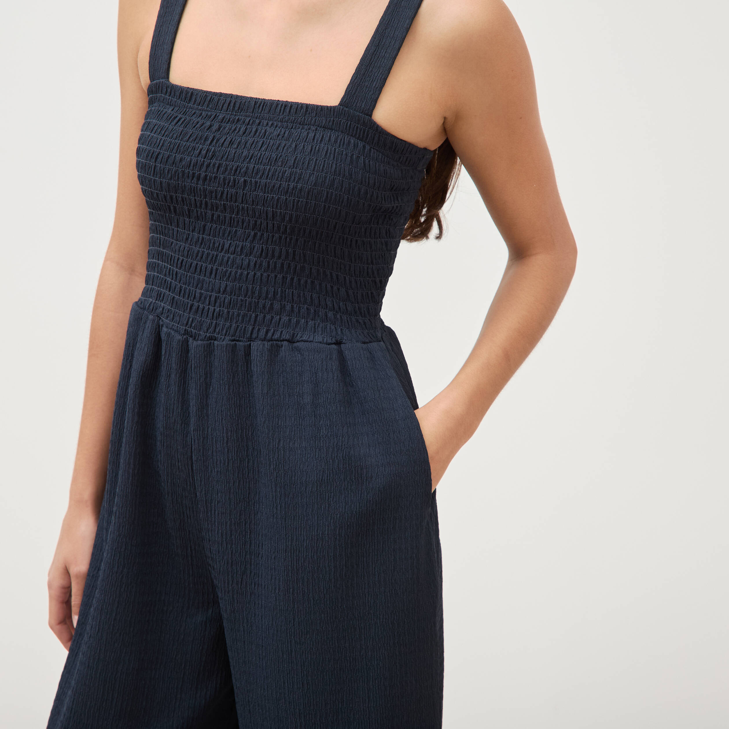 Combinaison salopette fines bretelles bleu marine femme