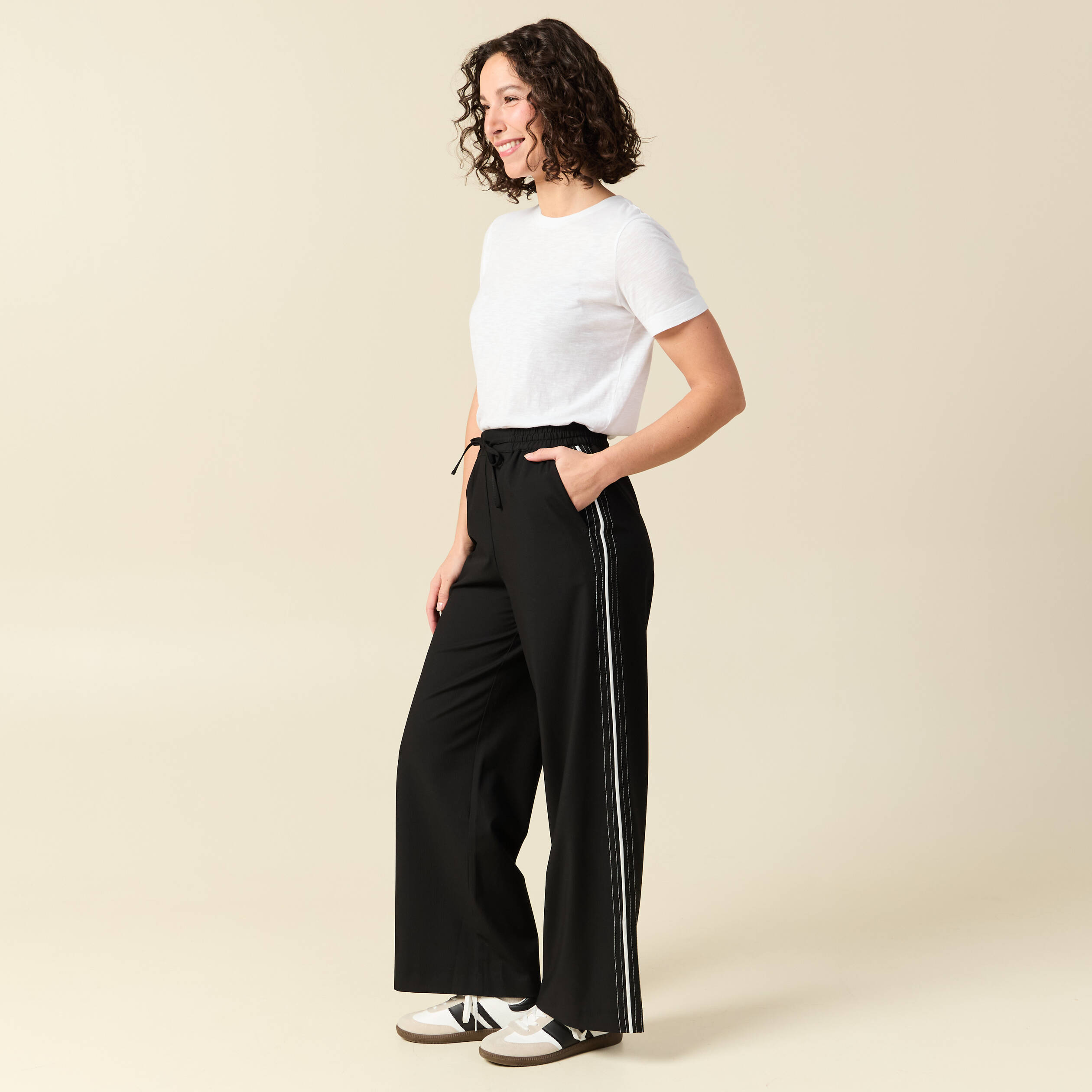 Pantalon taille haute fluide noir femme