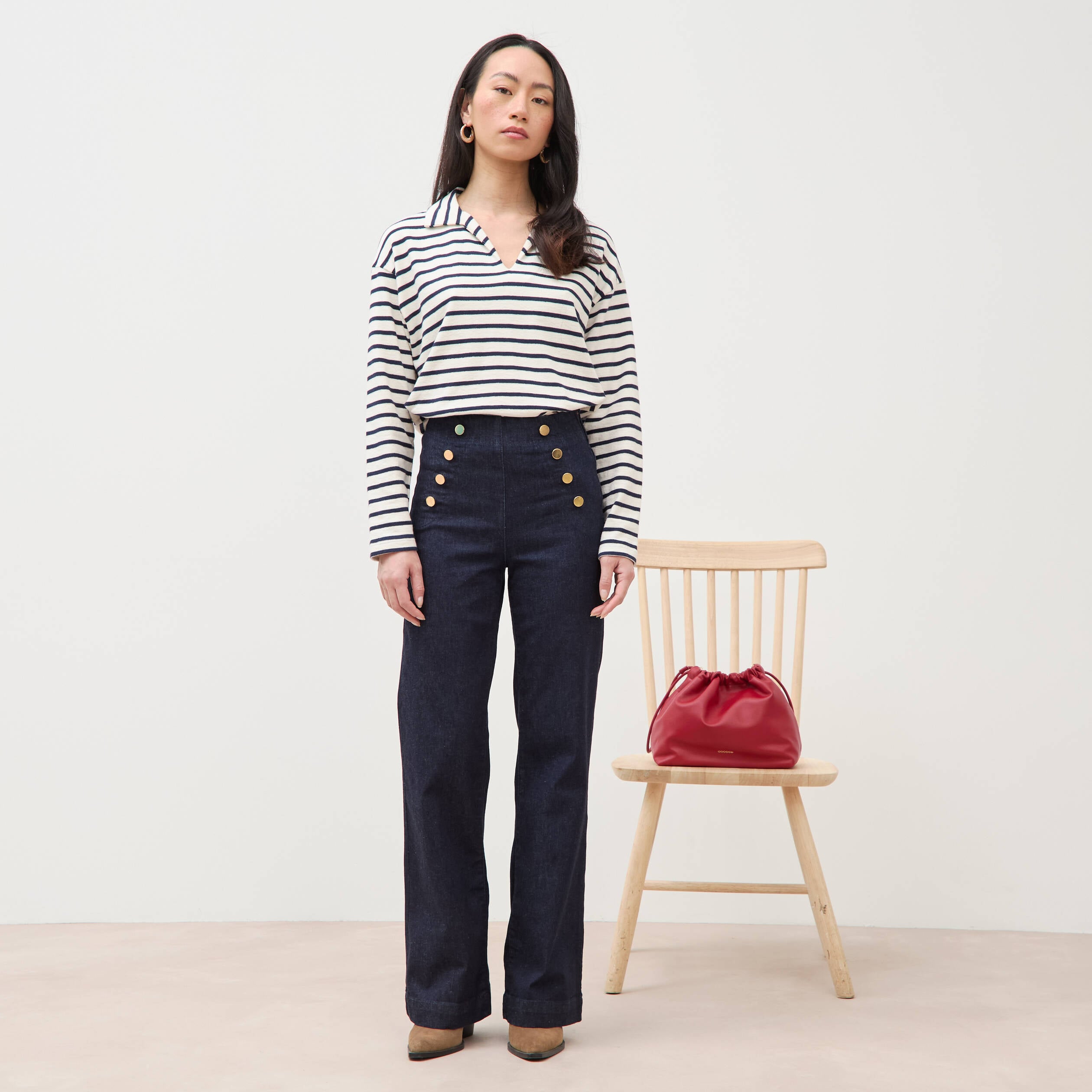 Jeans bootcut taille haute 7/8&egrave;me denim brut femme