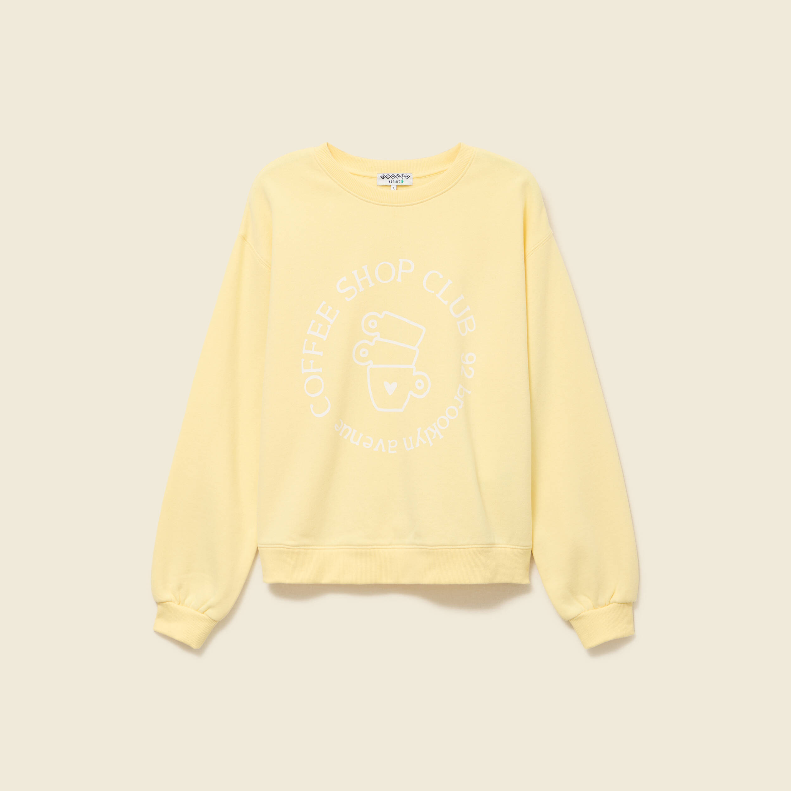 Sweat droit court manches longues jaune pastel femme