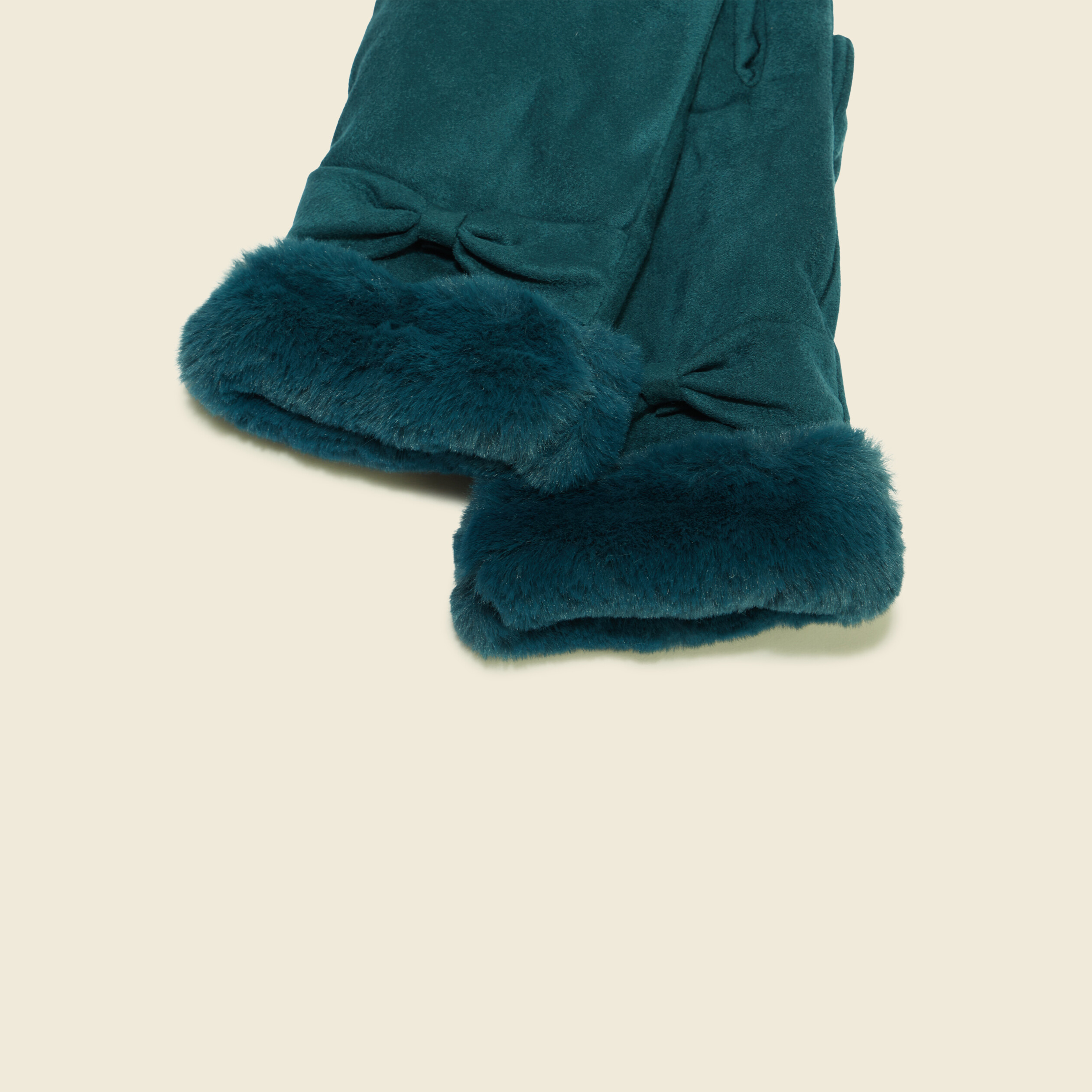 Gants avec noeuds bleu canard femme