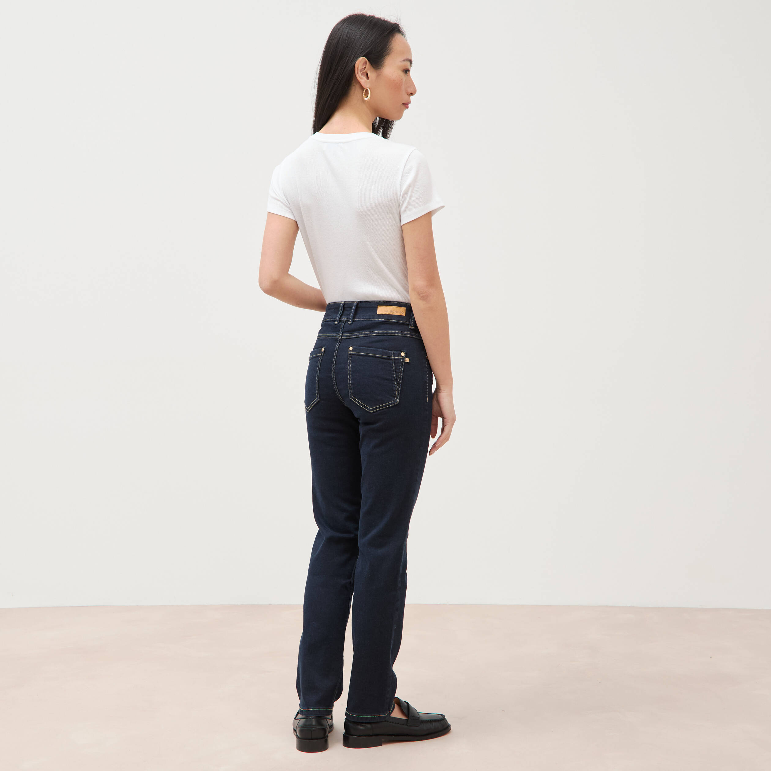 Jeans regular 7/8&egrave;me taille standard denim brut rinse femme