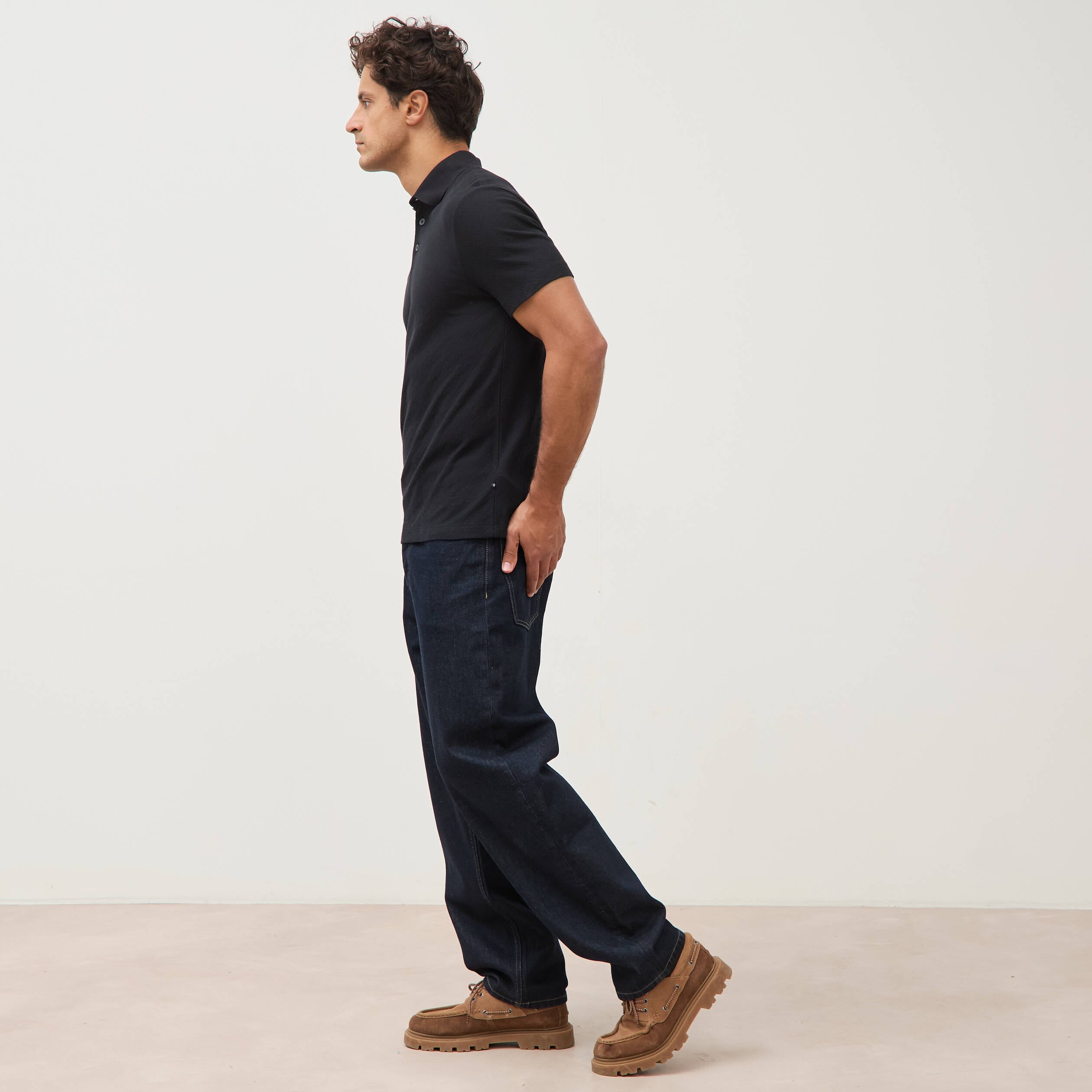 Polo droit en coton manches courtes noir homme