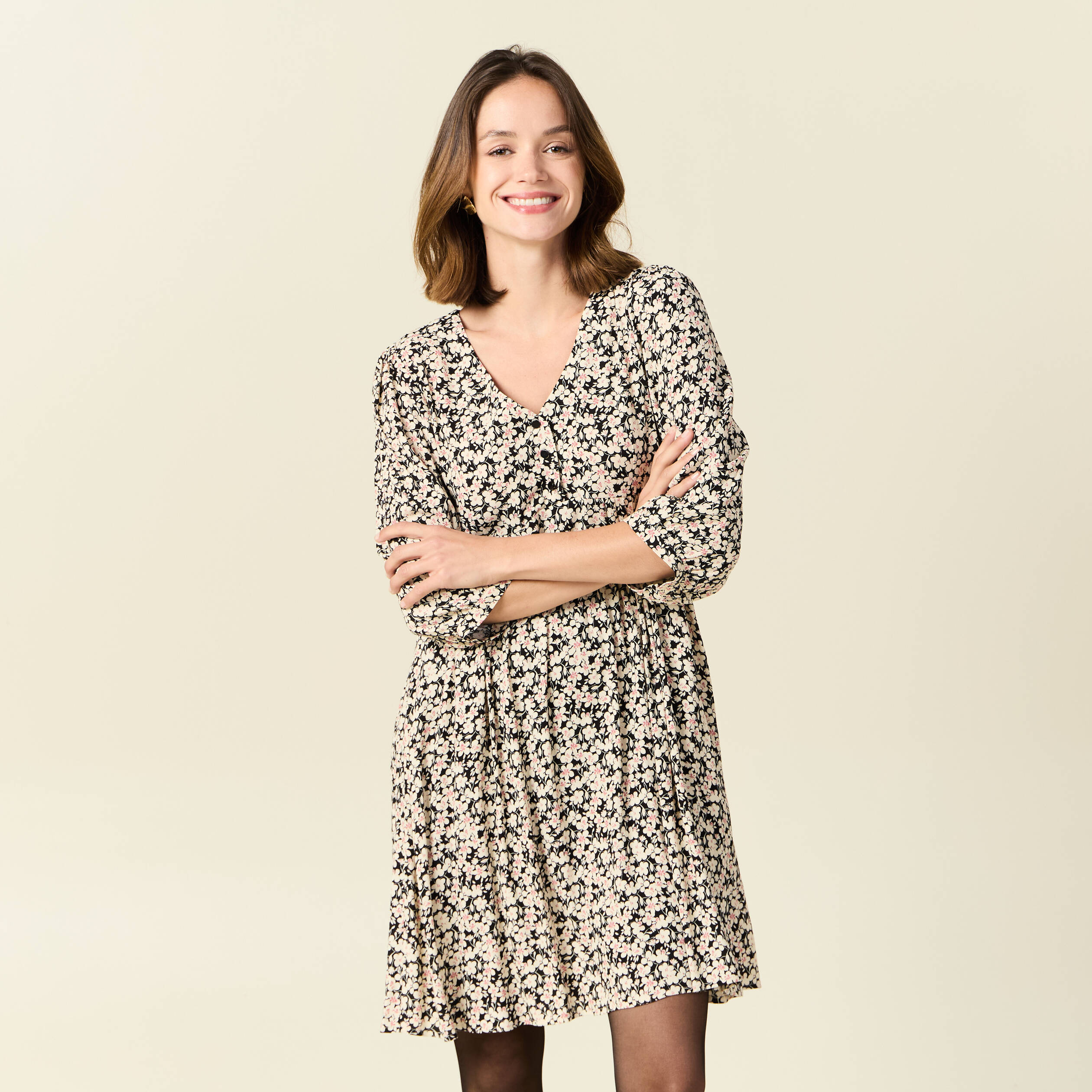 robe evasee manches 34 noir femme Robe évasée manches 3/4 noir femme